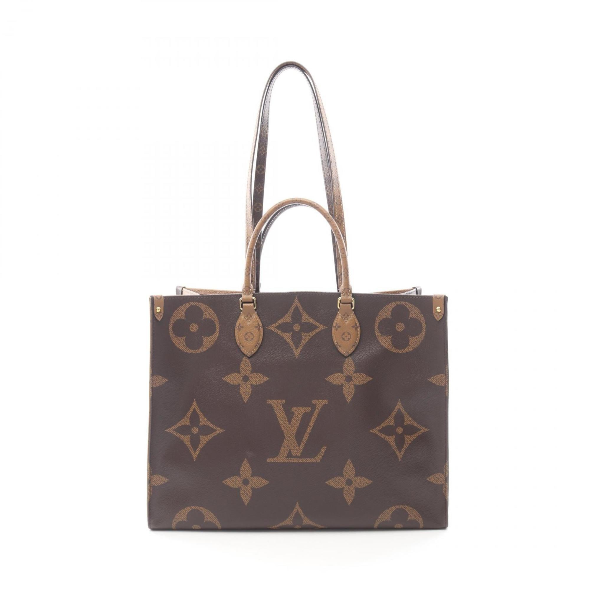 Louis Vuitton Beige Brown Coated Canvas Monogram Leather Handbag Tote Bag (Pre-Owned)