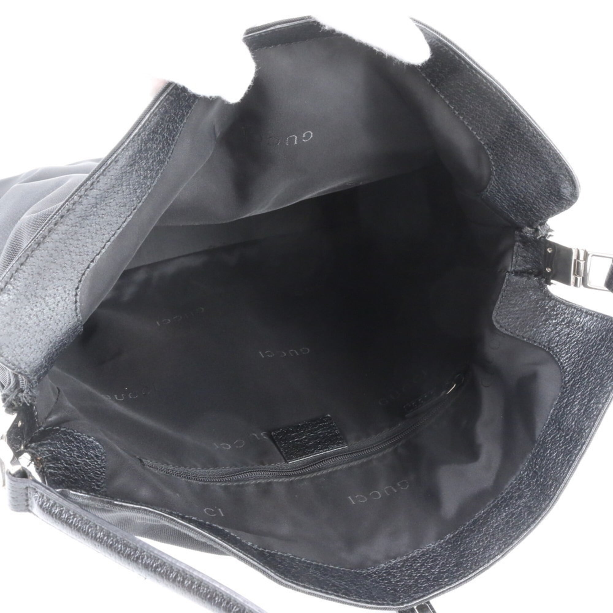 Gucci Jackie Black Leather Nylon Handbag Shoulder Bag (Pre-Owned)