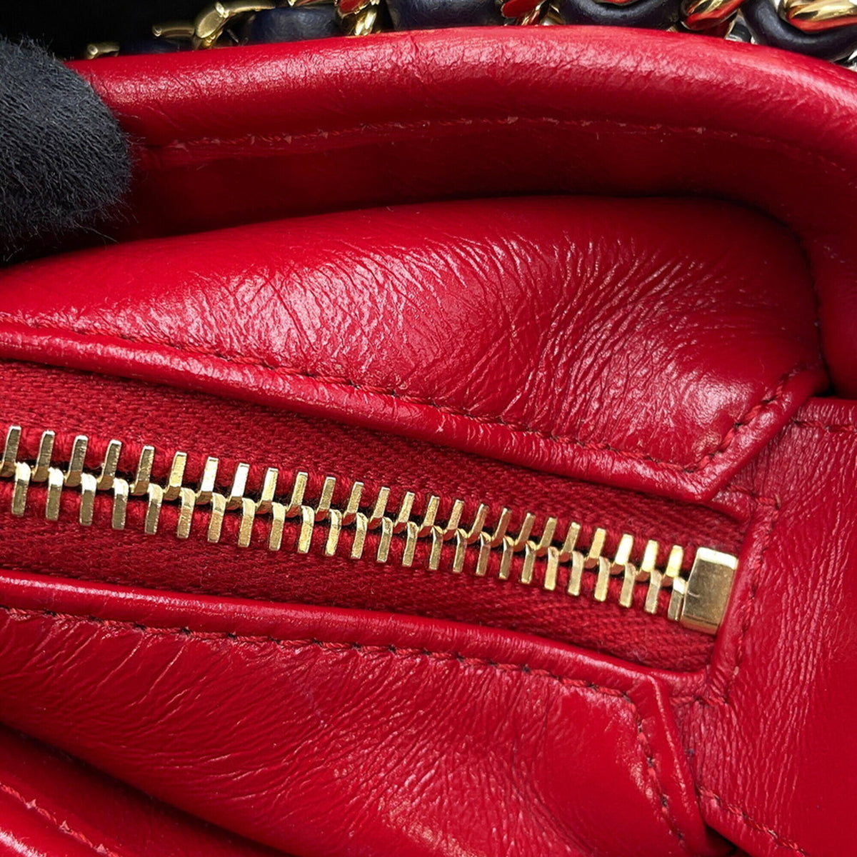 Chanel Navy Red Color White Tweed Leather Handbag Shoulder Bag (Pre-Owned)