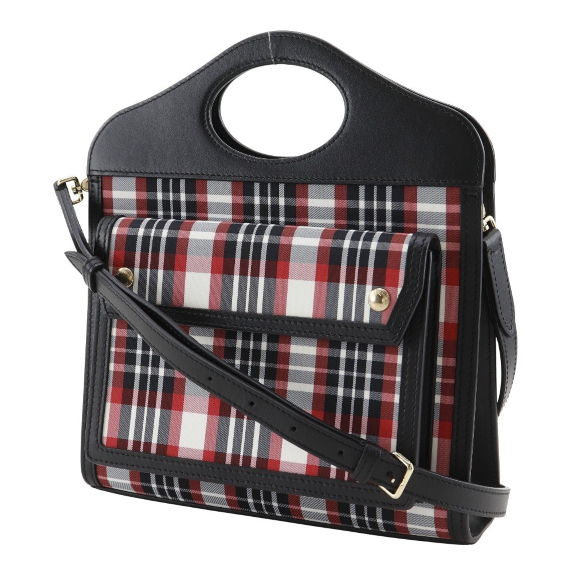 Burberry Black Red Color Nylon Leather Handbag (Pre-Owned)