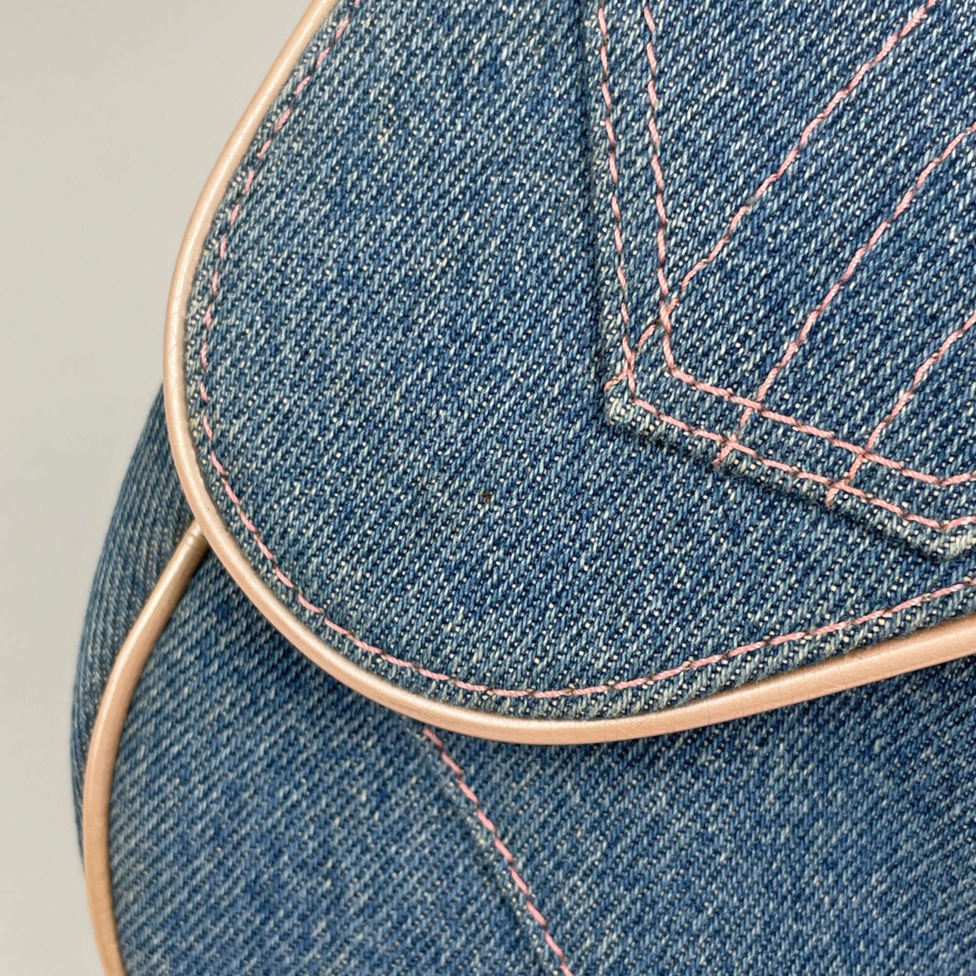 Christian Dior Blue Pink Denim Leather Saddle Bag (Pre-Owned)