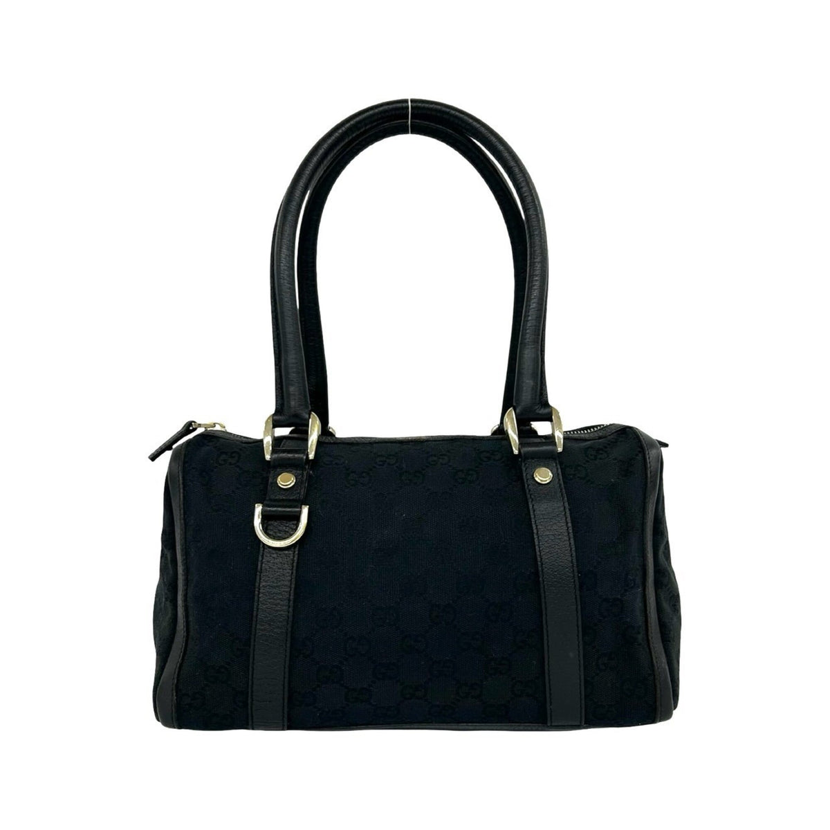 Gucci Black Canvas Leather Boston Bag Handbag (Pre-Owned)
