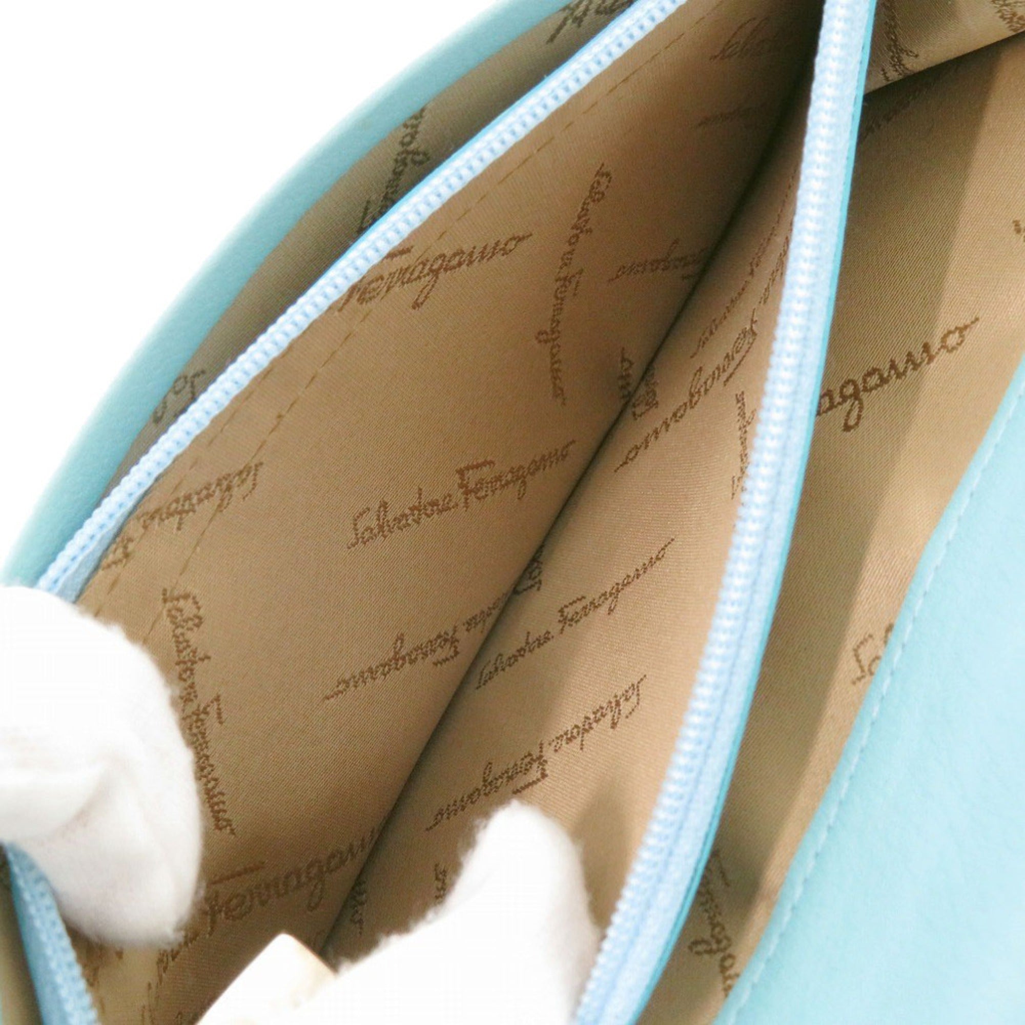 Salvatore Ferragamo Light Blue Leather Long Wallet (Bi-Fold) (Pre-Owned)