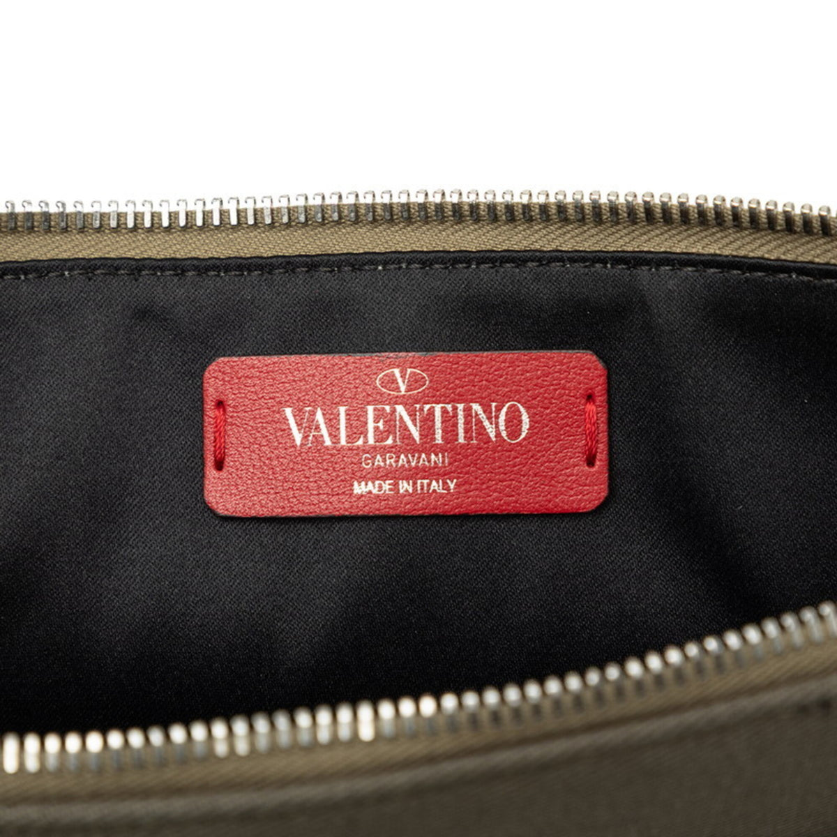 Valentino Black Khaki Canvas Leather Clutch Bag (Pre-Owned)