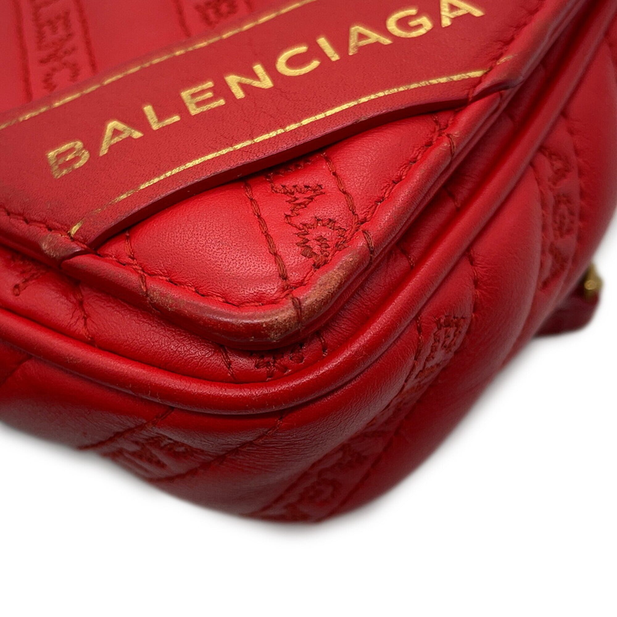 Balenciaga Red Color Leather Handbag Shoulder Bag (Pre-Owned)