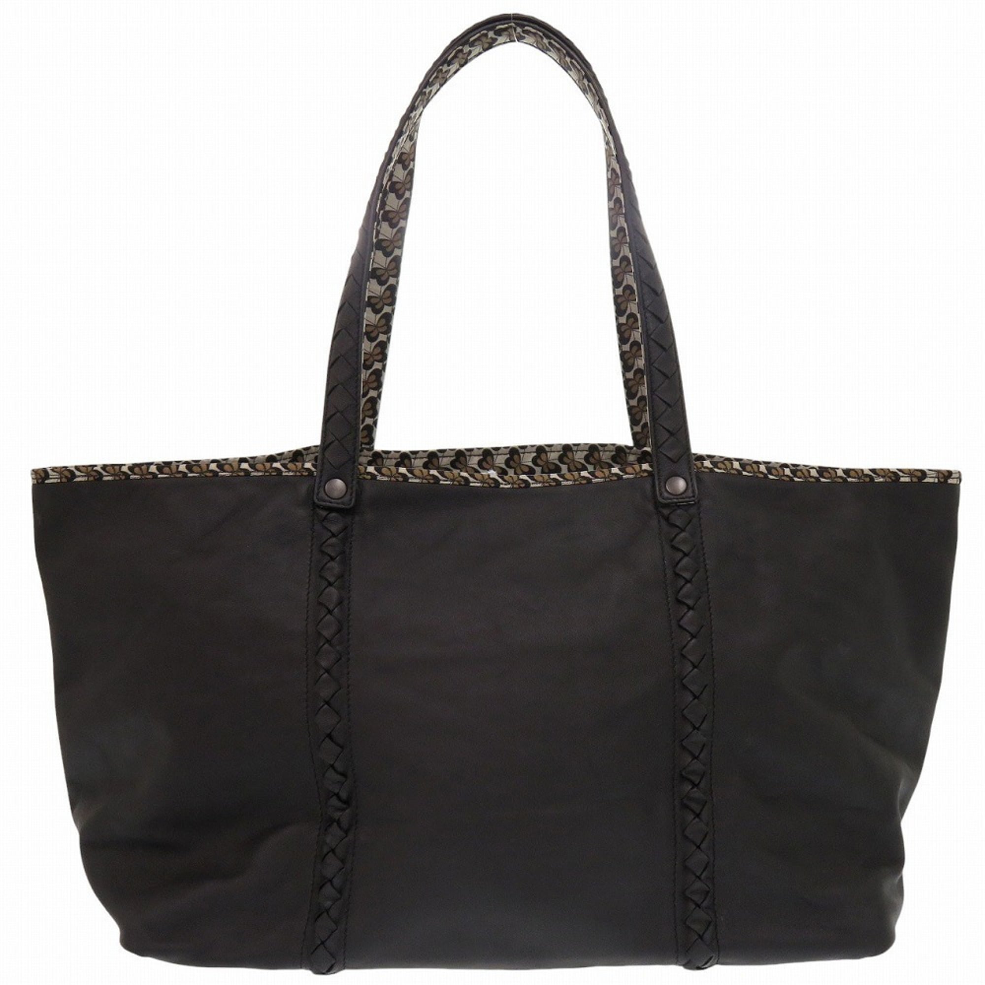 Bottega Veneta Intrecciato Beige Black Cream Intrecciato Nylon Tote Bag (Pre-Owned)