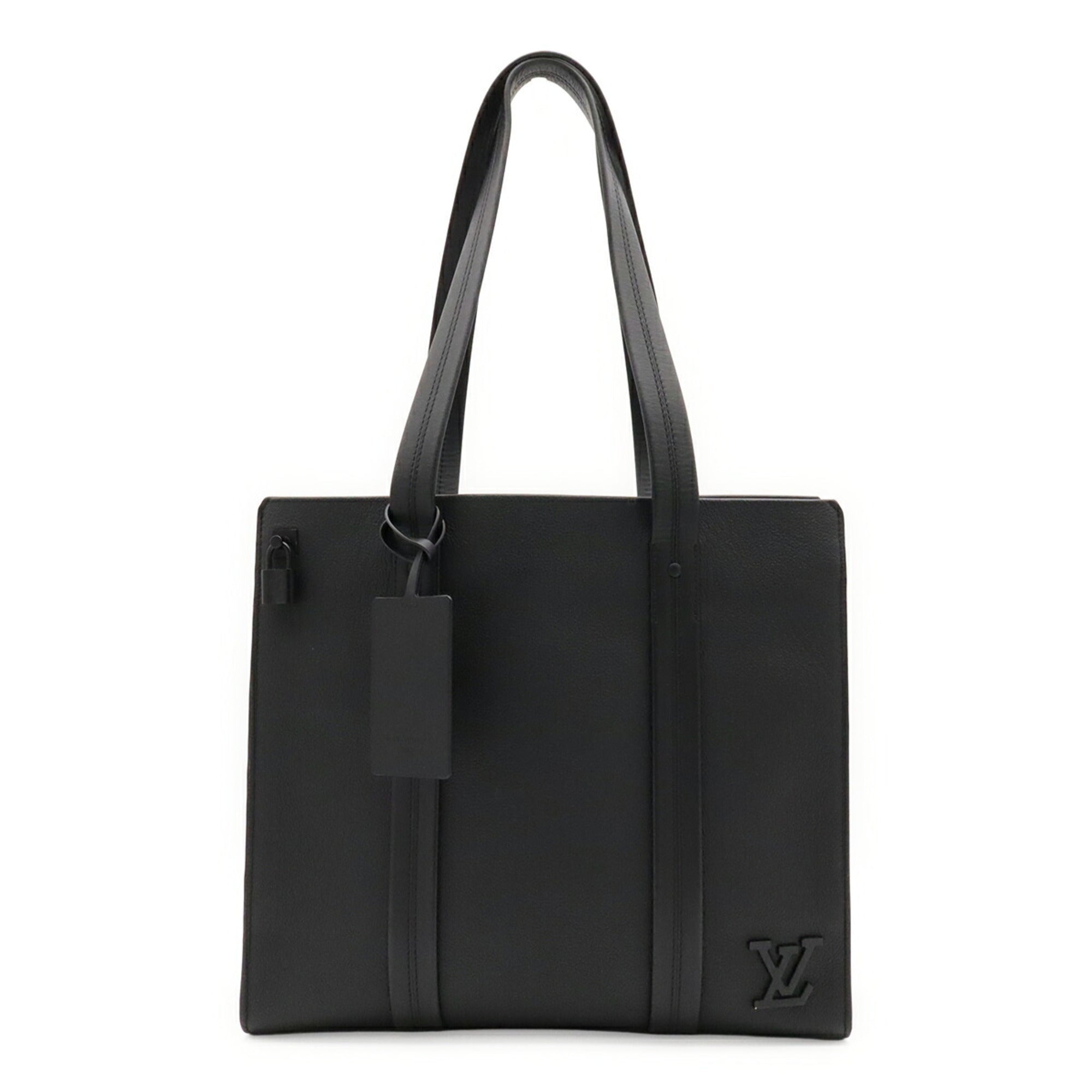 Louis Vuitton Noir Leather Shoulder Bag Tote Bag (Pre-Owned)