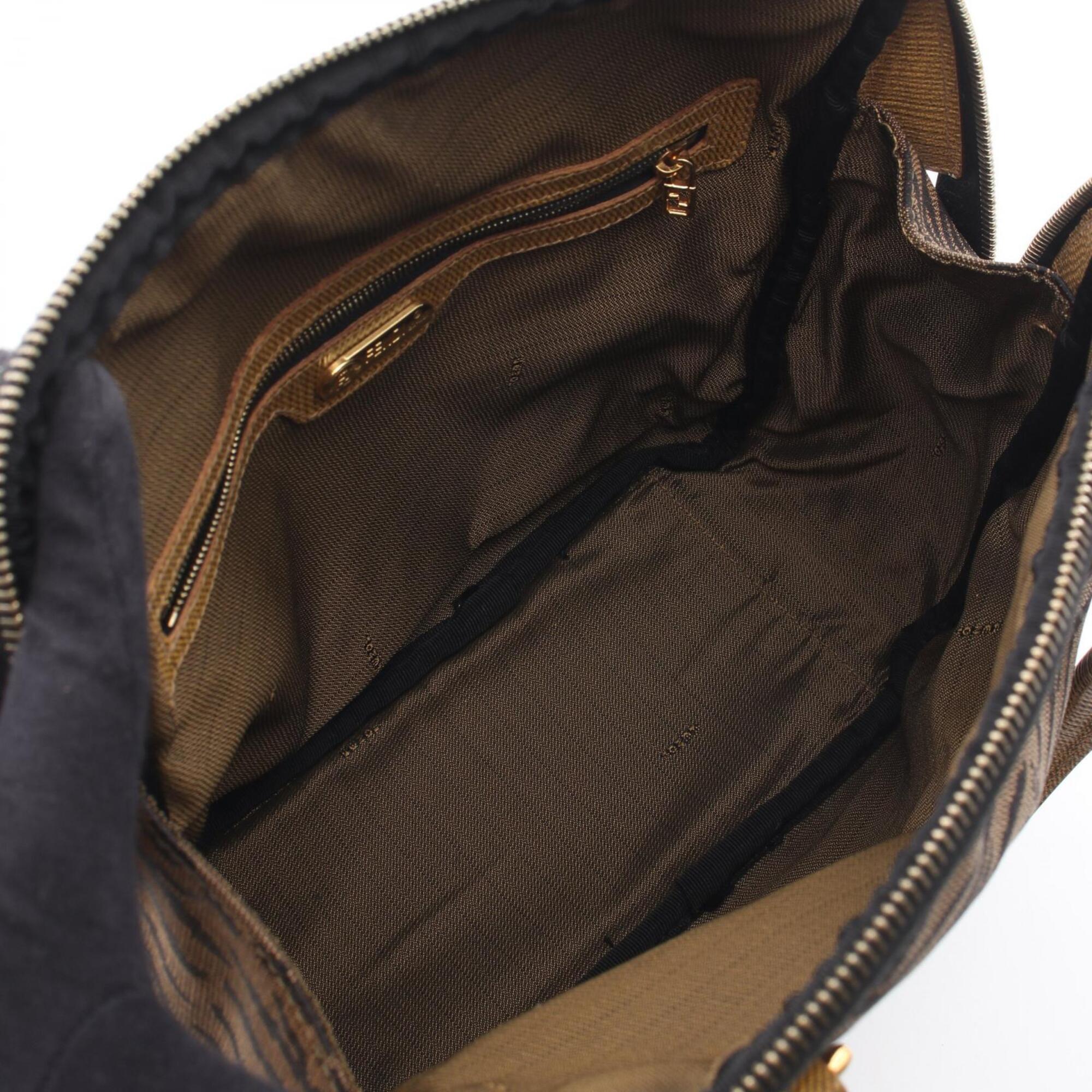 Fendi Black Brown Canvas Leather Handbag Tote Bag (Pre-Owned)