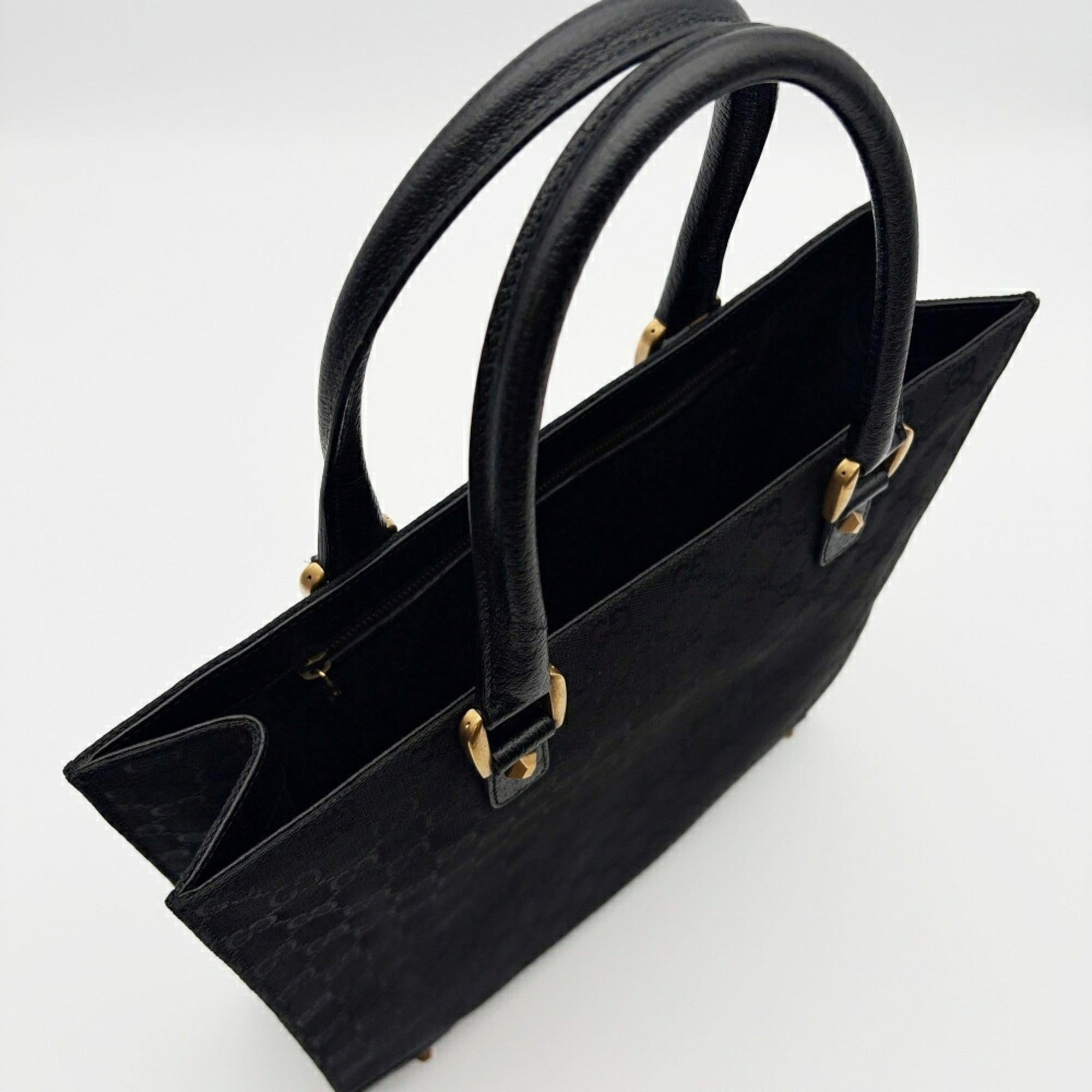 Gucci Black Gg Canvas Leather Tote Bag (Pre-Owned)