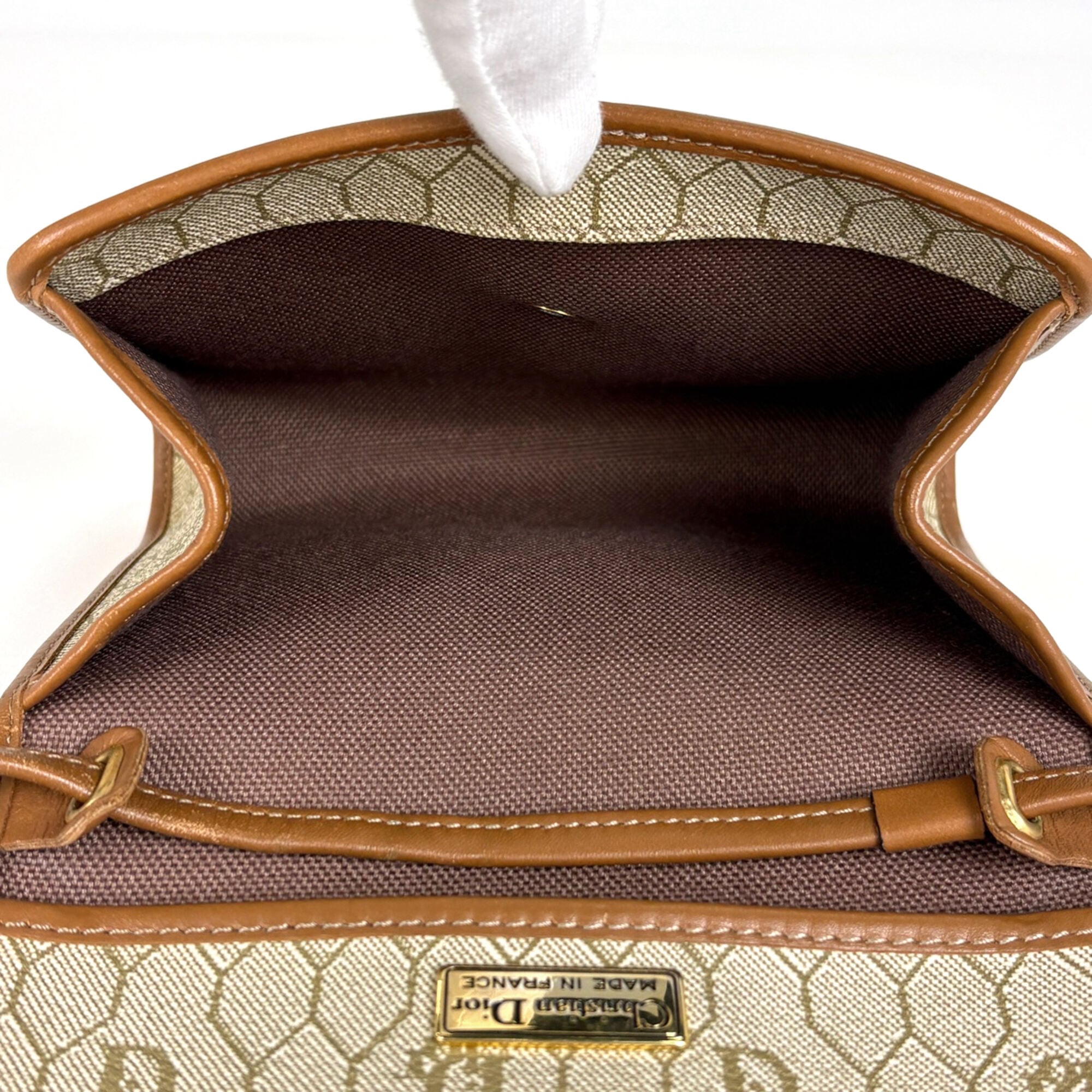 Christian Dior Beige Brown Coated Canvas Leather Pochette Shoulder Bag (Pre-Owned)