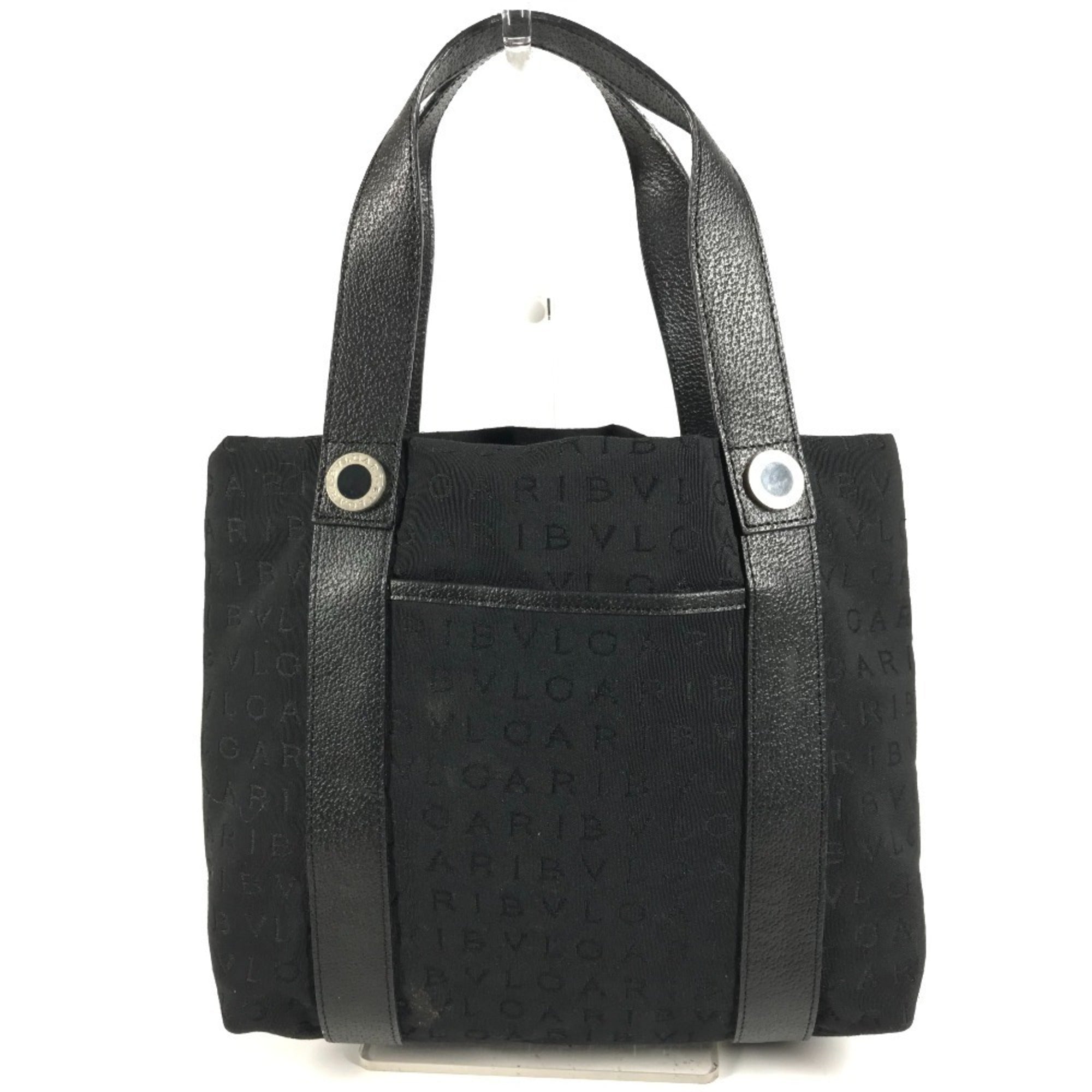 Bvlgari Logomania Black Leather Canvas Handbag Tote Bag (Pre-Owned)