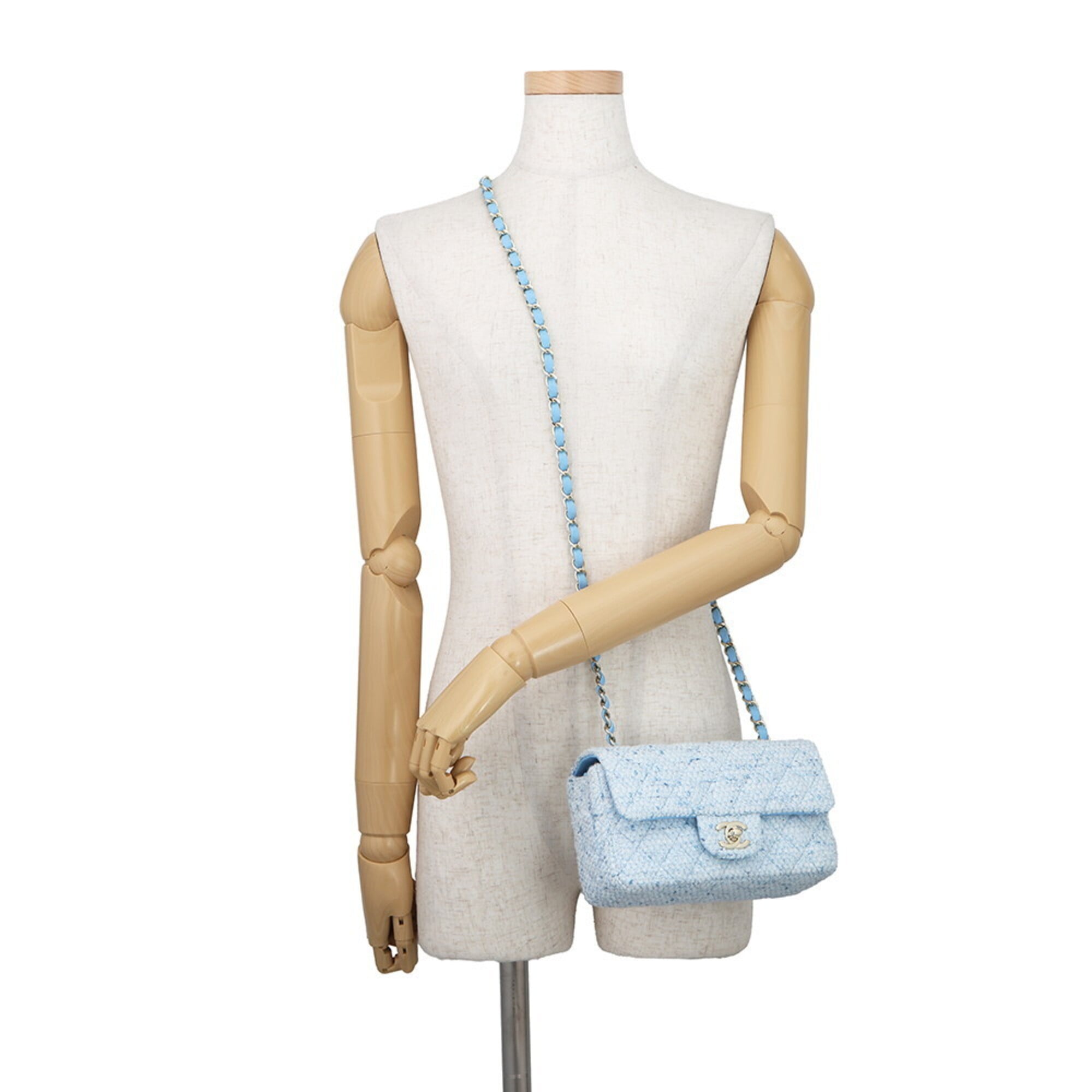 Chanel Blue White Tweed Handbag Shoulder Bag (Pre-Owned)