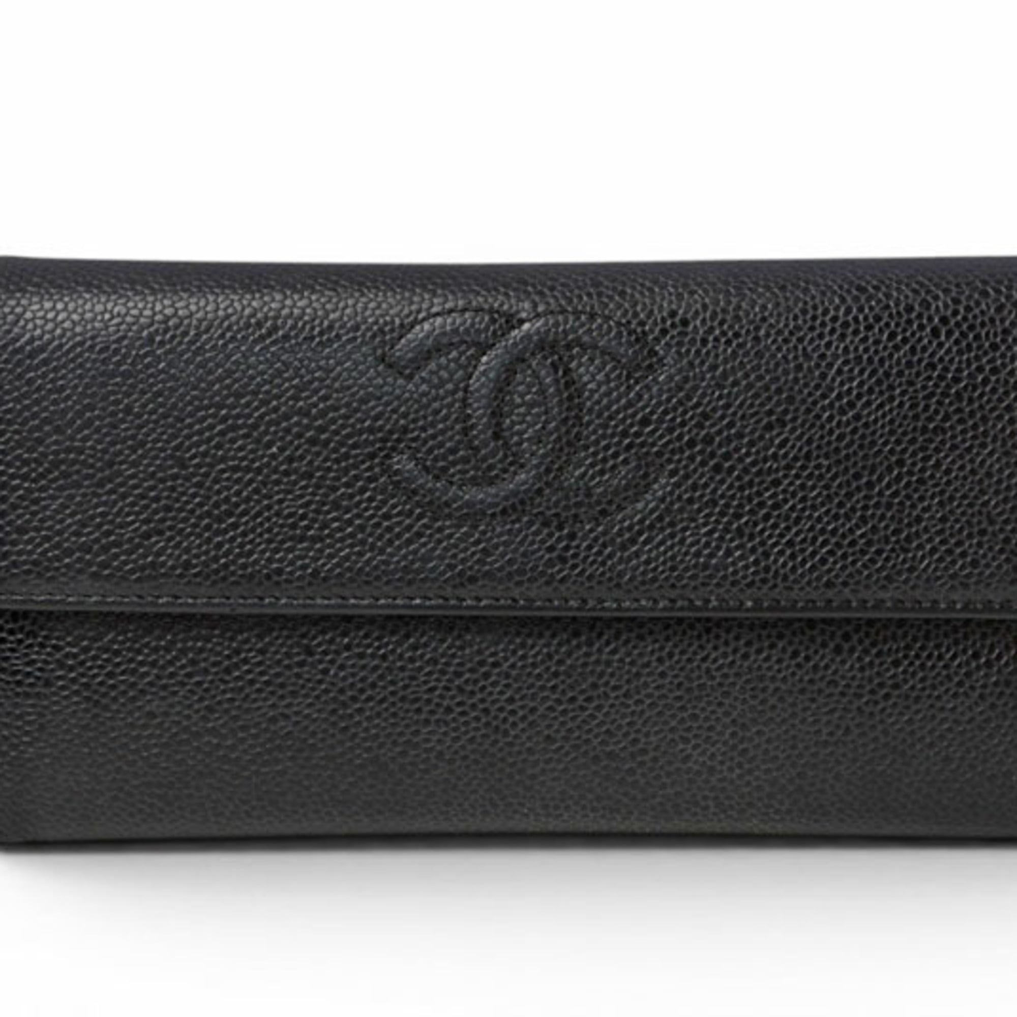 Chanel Black Leather Long Wallet (Bi-Fold) (Pre-Owned)