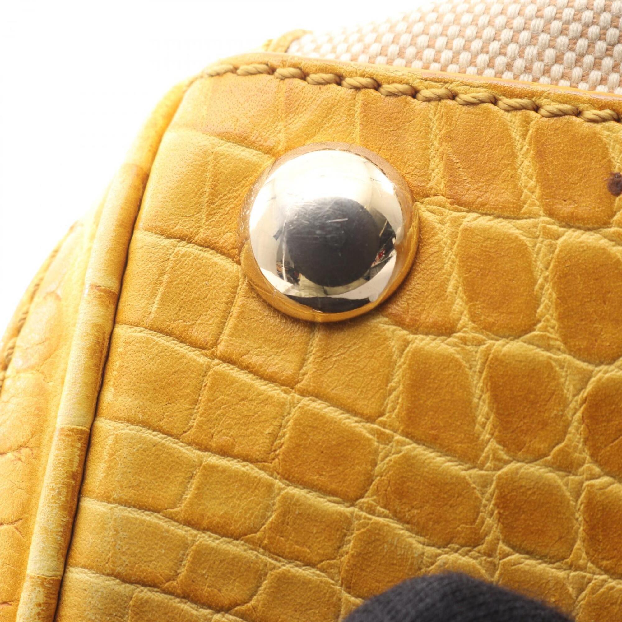 Celine Beige Yellow Canvas Leather Handbag Shoulder Bag (Pre-Owned)