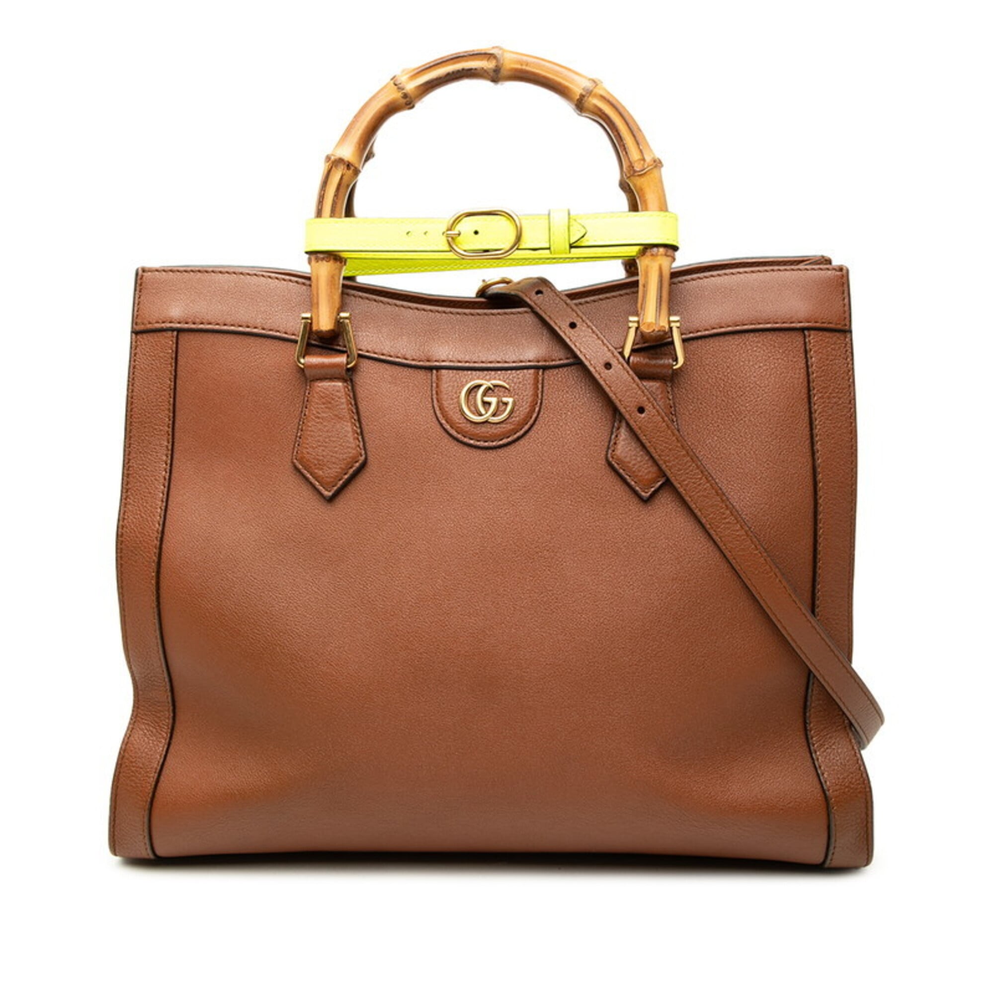 Gucci Brown Bamboo Leather Shoulder Bag Tote Bag (Pre-Owned)