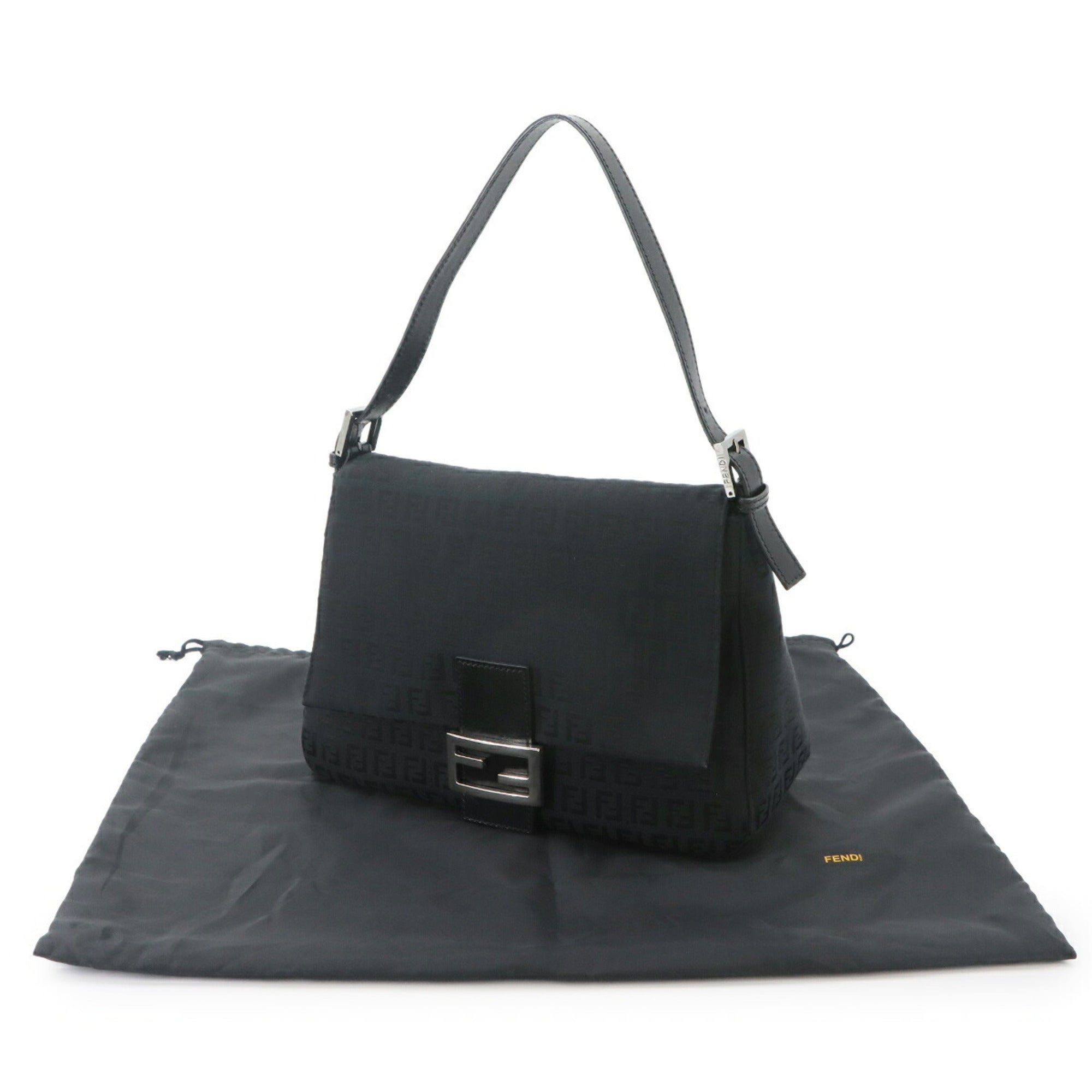 Fendi Black Canvas Leather Shoulder Bag (Pre-Owned)