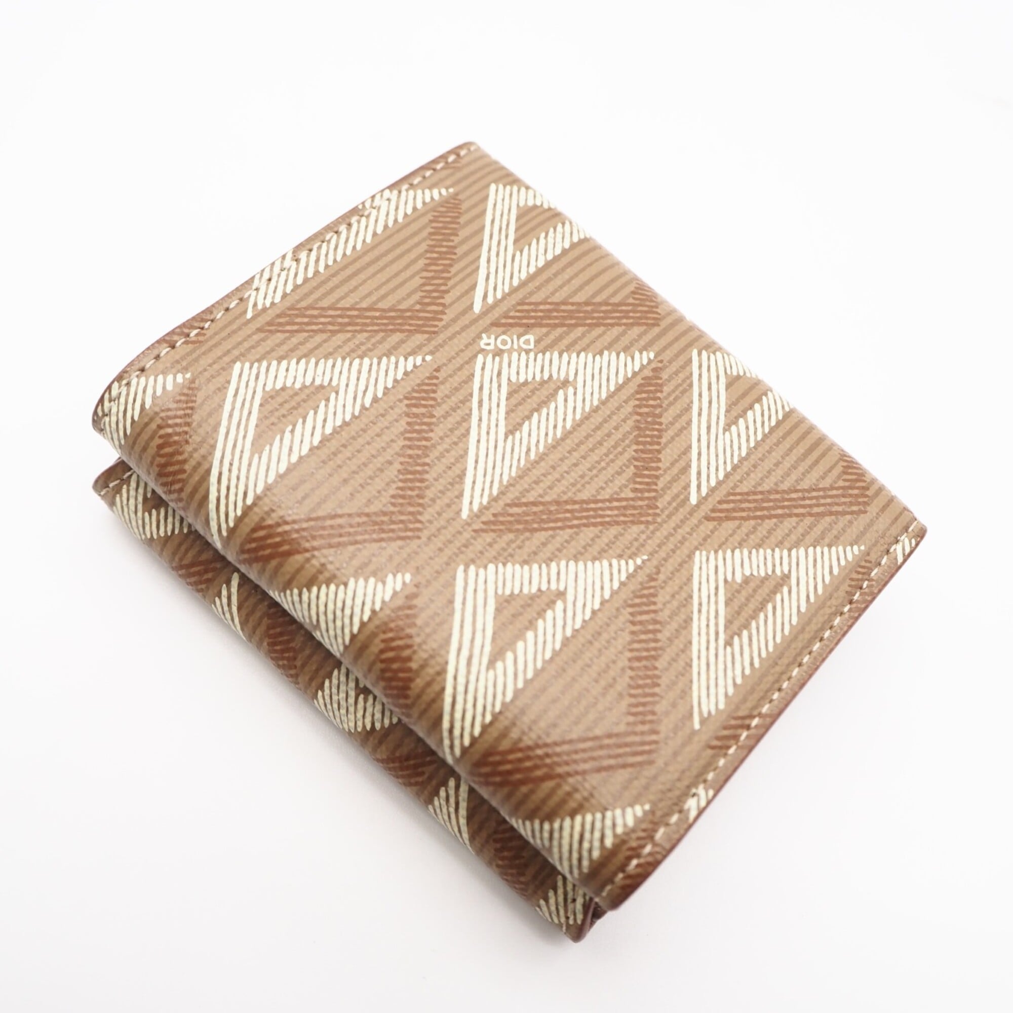 Christian Dior Brown Cream Coated Canvas Leather Wallet (Tri-Fold) (Pre-Owned)