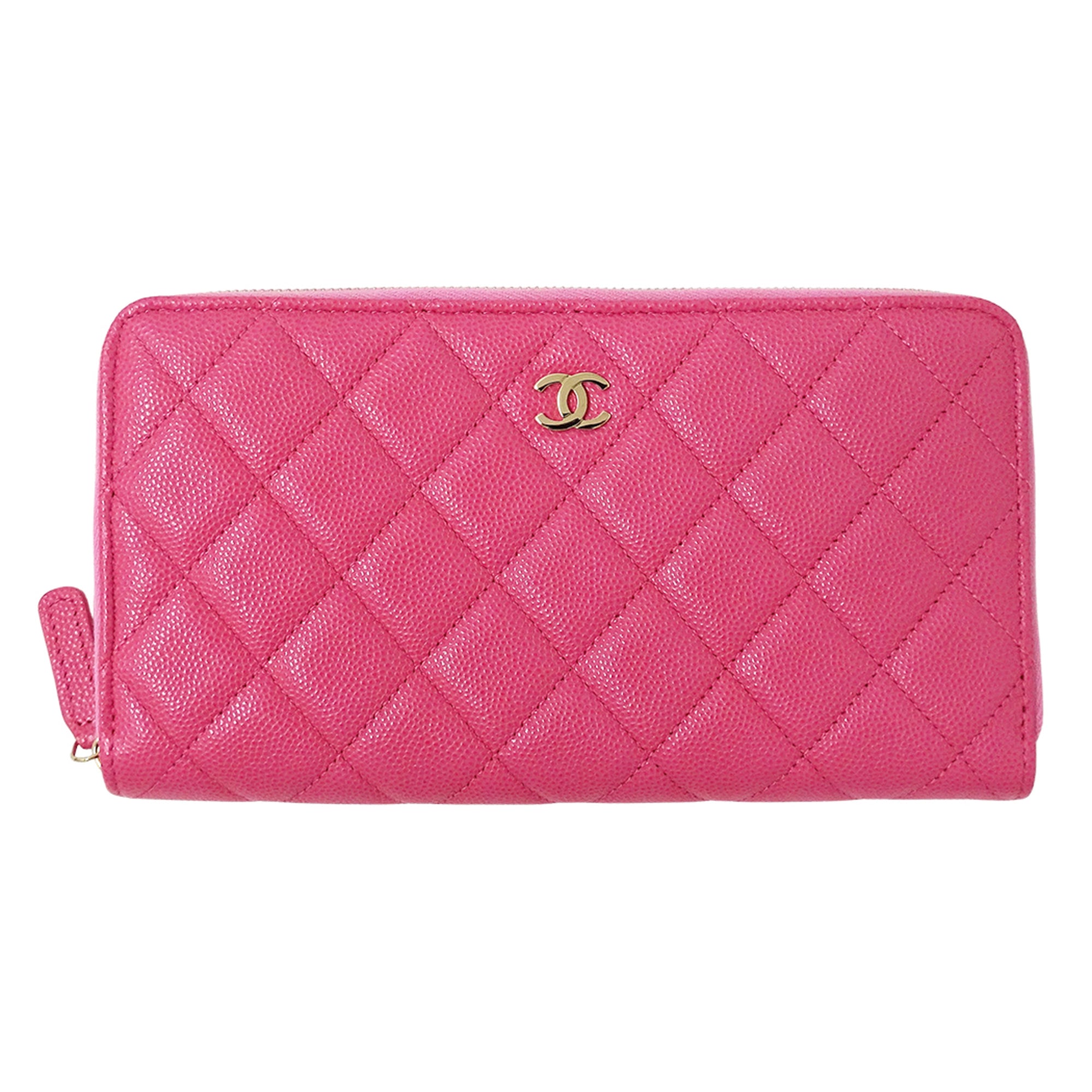 Chanel Pink Grained Calfskin Long Wallet (Bi-Fold) (Pre-Owned)