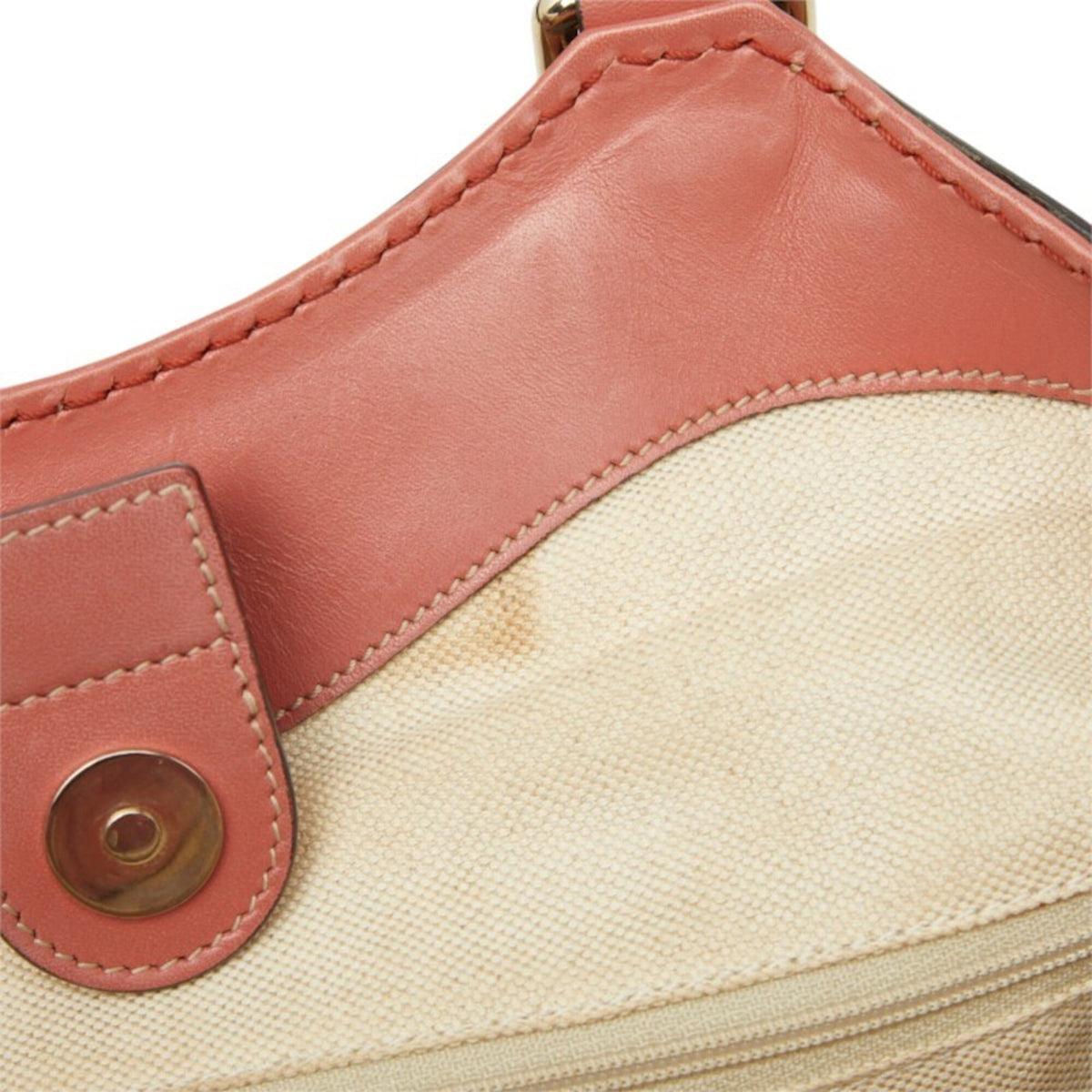 Gucci Beige Pink Canvas Leather Handbag (Pre-Owned)