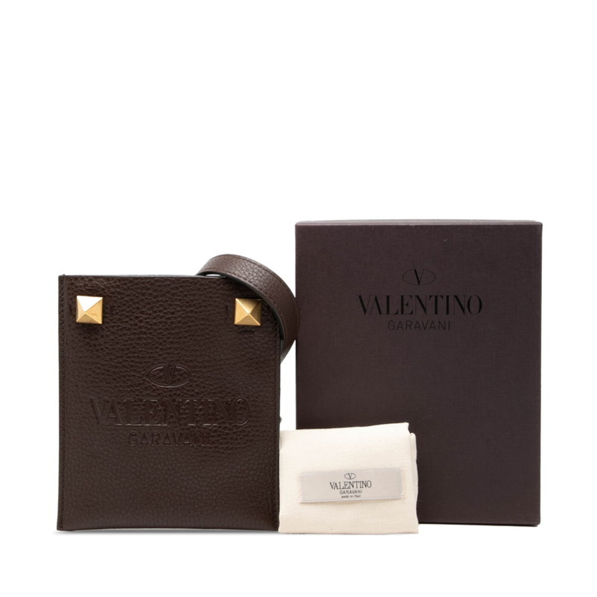 Valentino Brown Leather Pochette Shoulder Bag (Pre-Owned)
