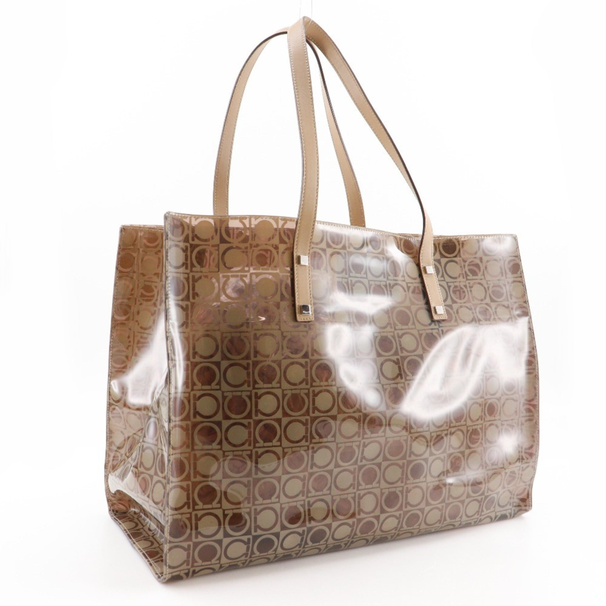 Salvatore Ferragamo Beige Vinyl Pouch Tote Bag (Pre-Owned)