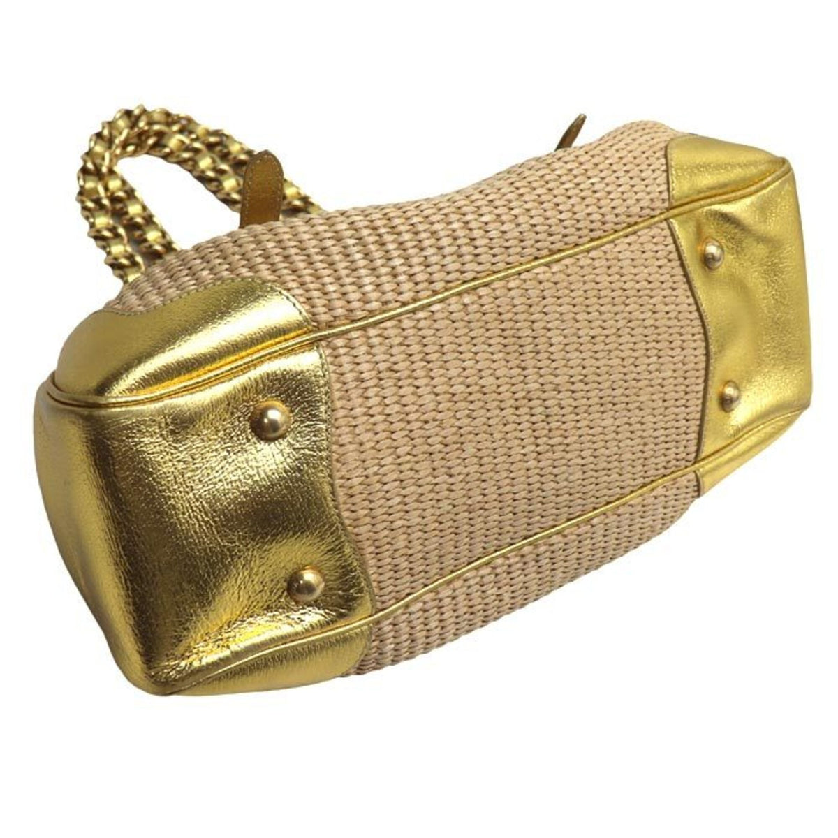 Prada Beige Gold Straw Leather Handbag (Pre-Owned)
