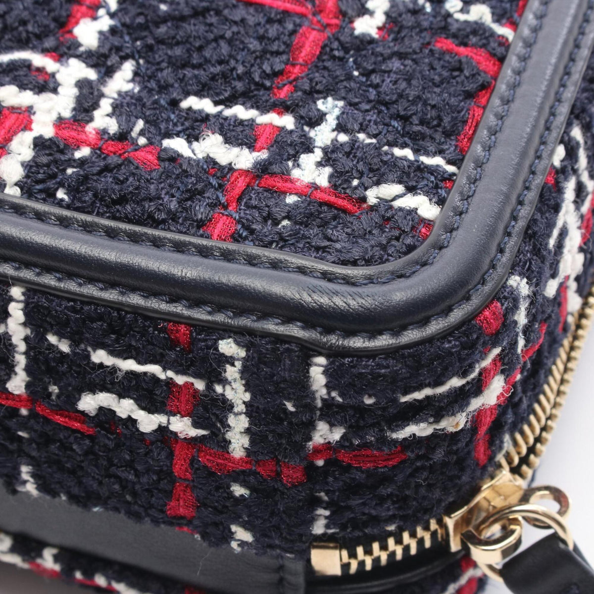 Chanel Navy Red Color White Fabric Leather Shoulder Bag (Pre-Owned)
