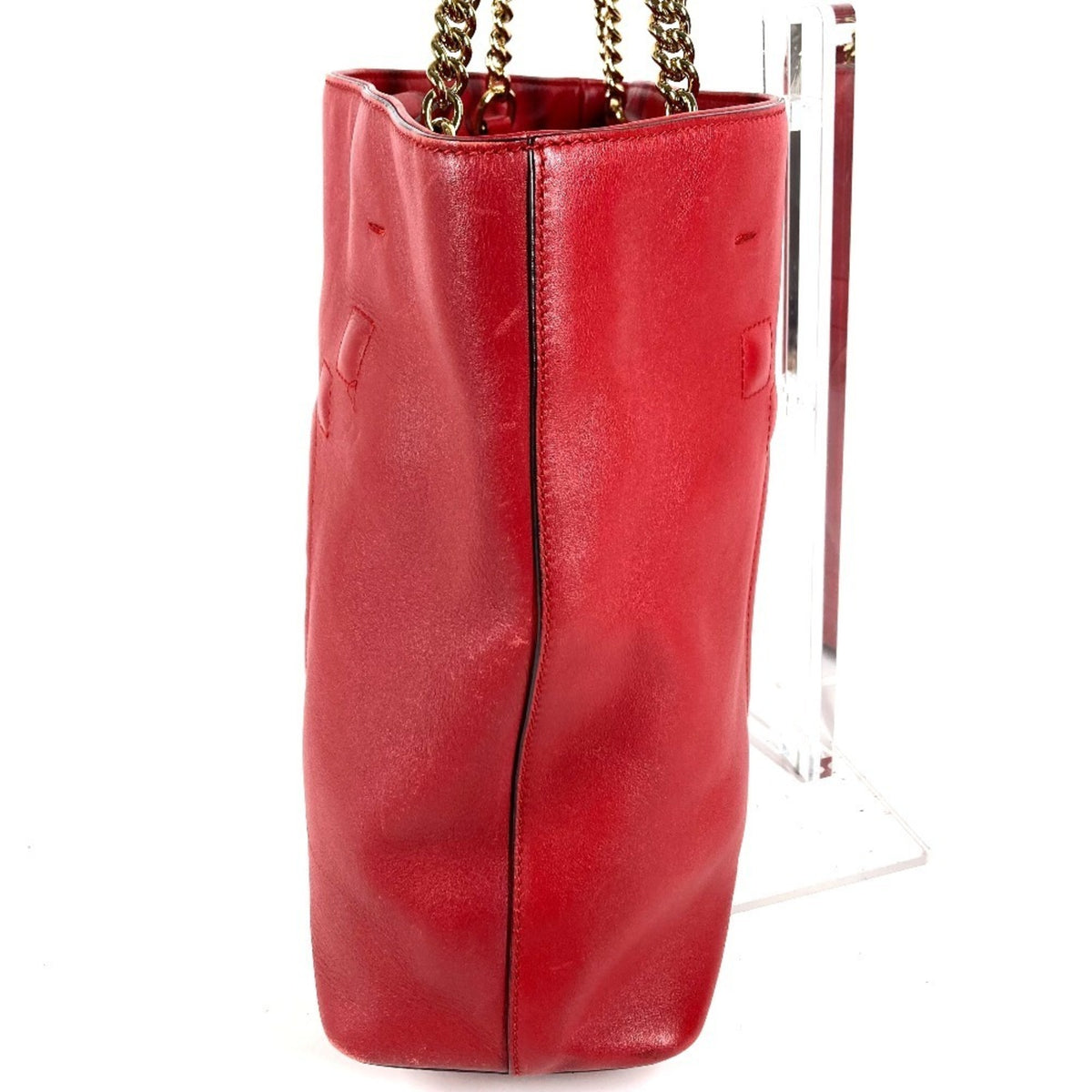 Gucci Red Color Leather Shoulder Bag Tote Bag (Pre-Owned)