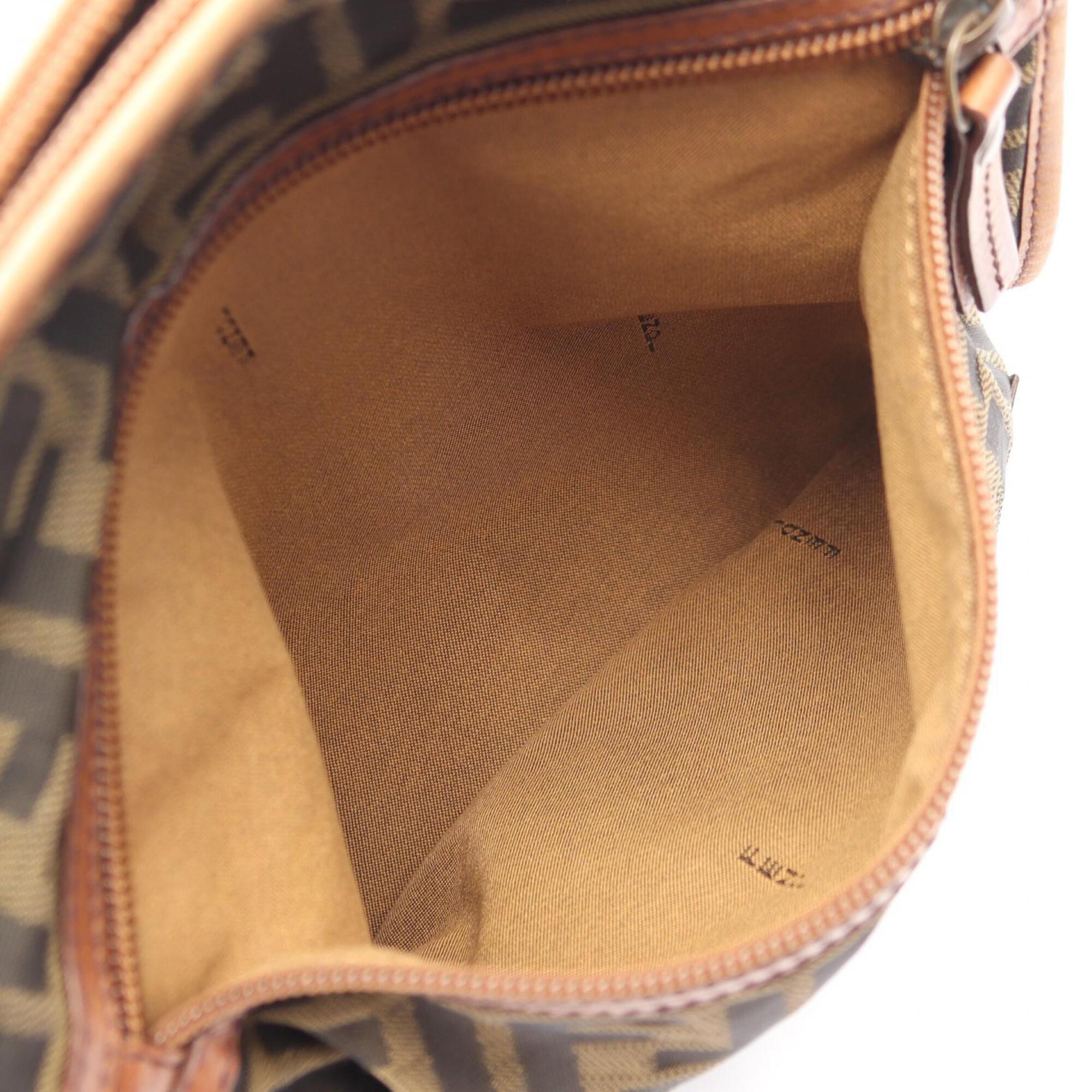 Fendi Black Brown Canvas Leather Handbag Shoulder Bag (Pre-Owned)