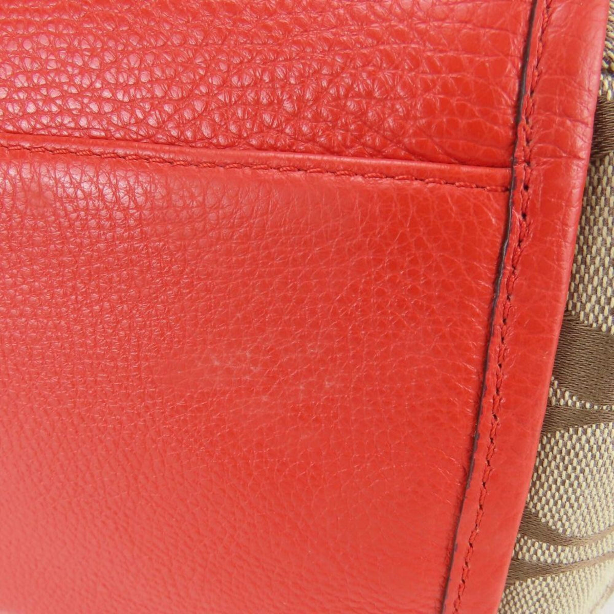 Coach Beige Red Color Canvas Leather Tote Bag (Pre-Owned)