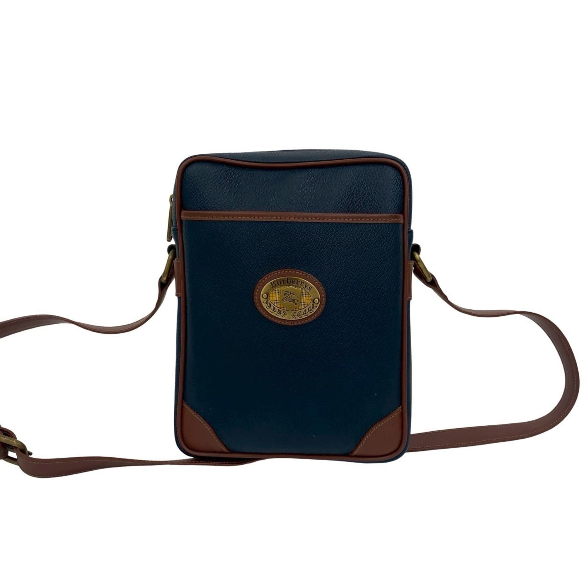 Burberry Brown Navy Leather Pvc Pochette Shoulder Bag (Pre-Owned)