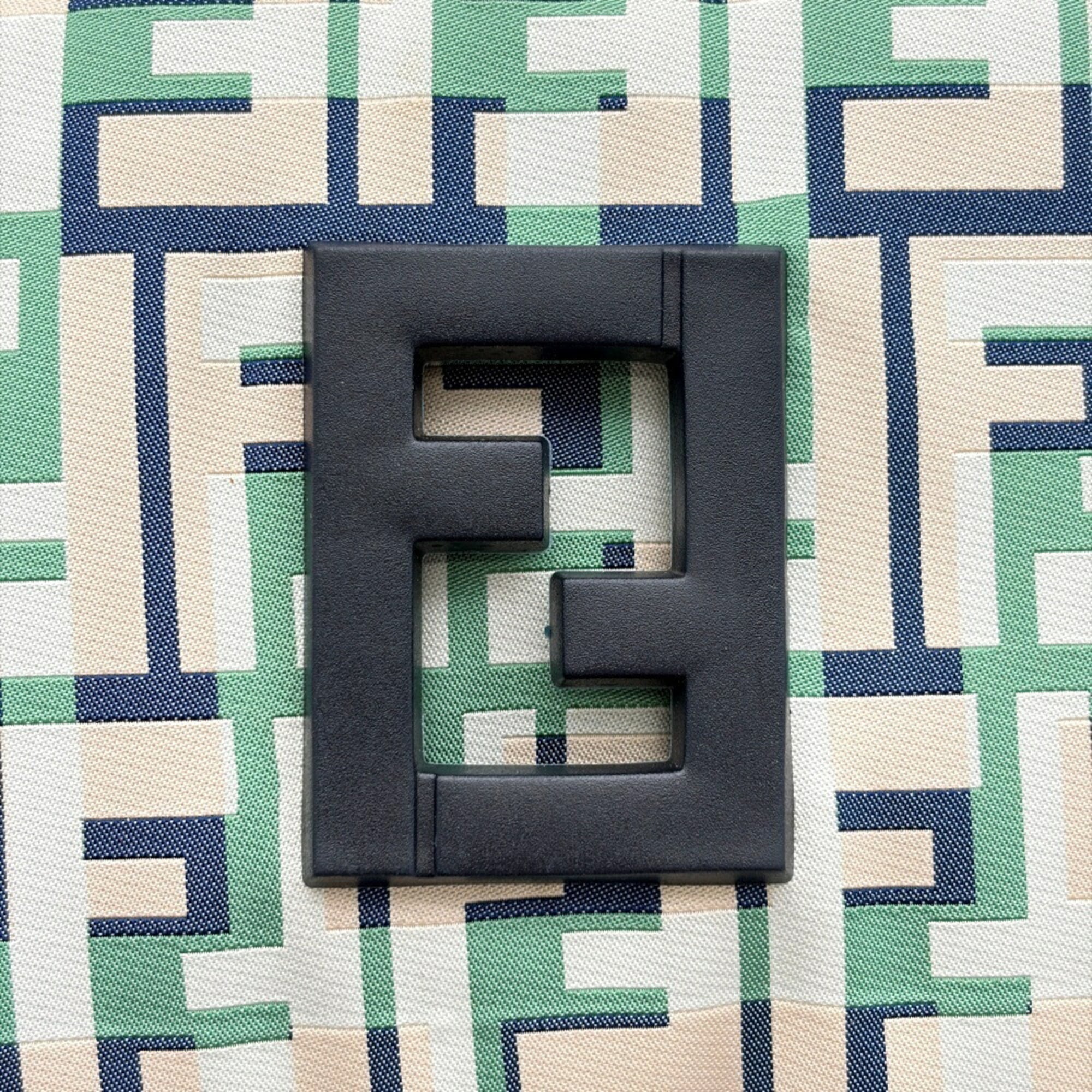 Fendi Beige Green Ivory Navy Zucca Nylon Canvas Leather Shoulder Bag (Pre-Owned)