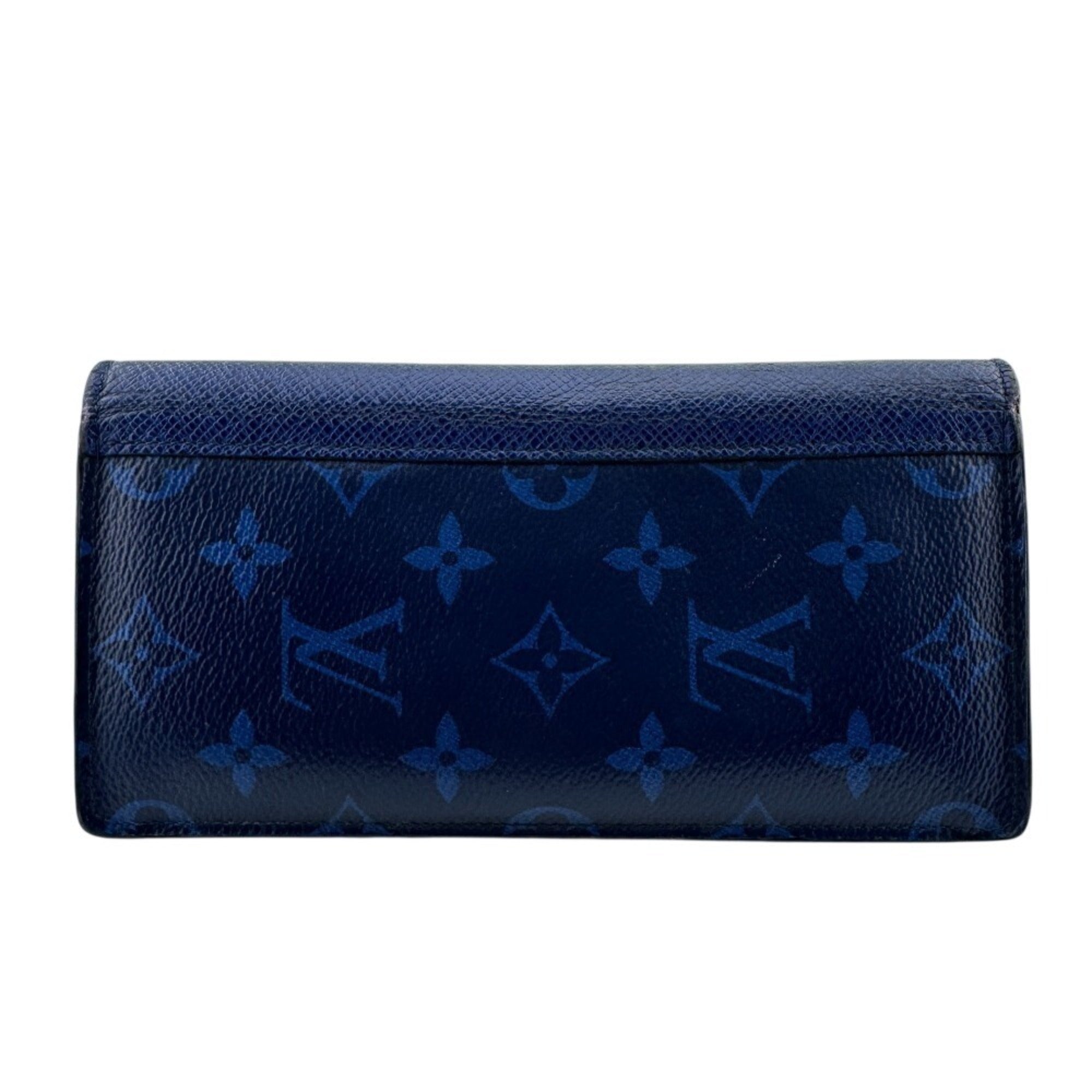 Louis Vuitton Blue Taigarama Leather Long Wallet (Bi-Fold) (Pre-Owned)