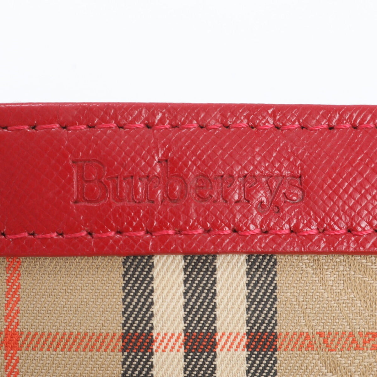 Burberry Beige Red Color Leather Canvas Handbag Tote Bag (Pre-Owned)