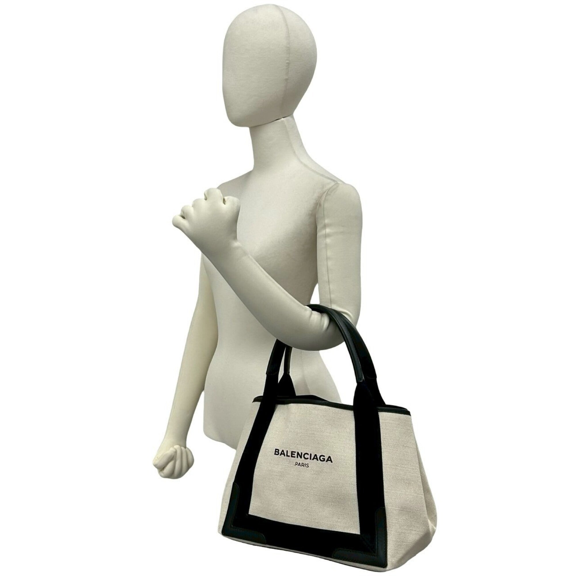 Balenciaga Black Ivory Canvas Leather Handbag Pouch Tote Bag (Pre-Owned)