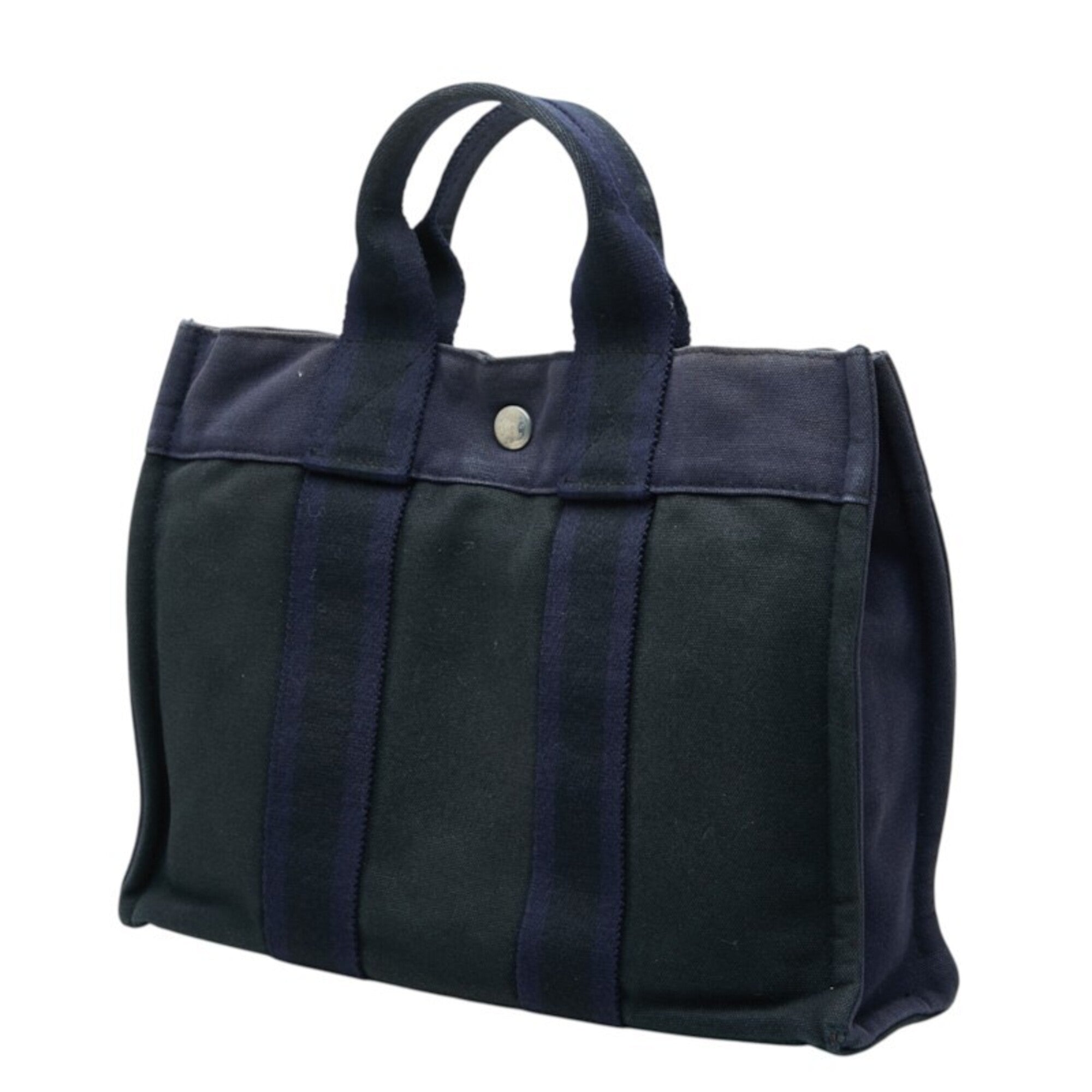 Hermes Black Purple Canvas Handbag Tote Bag (Pre-Owned)