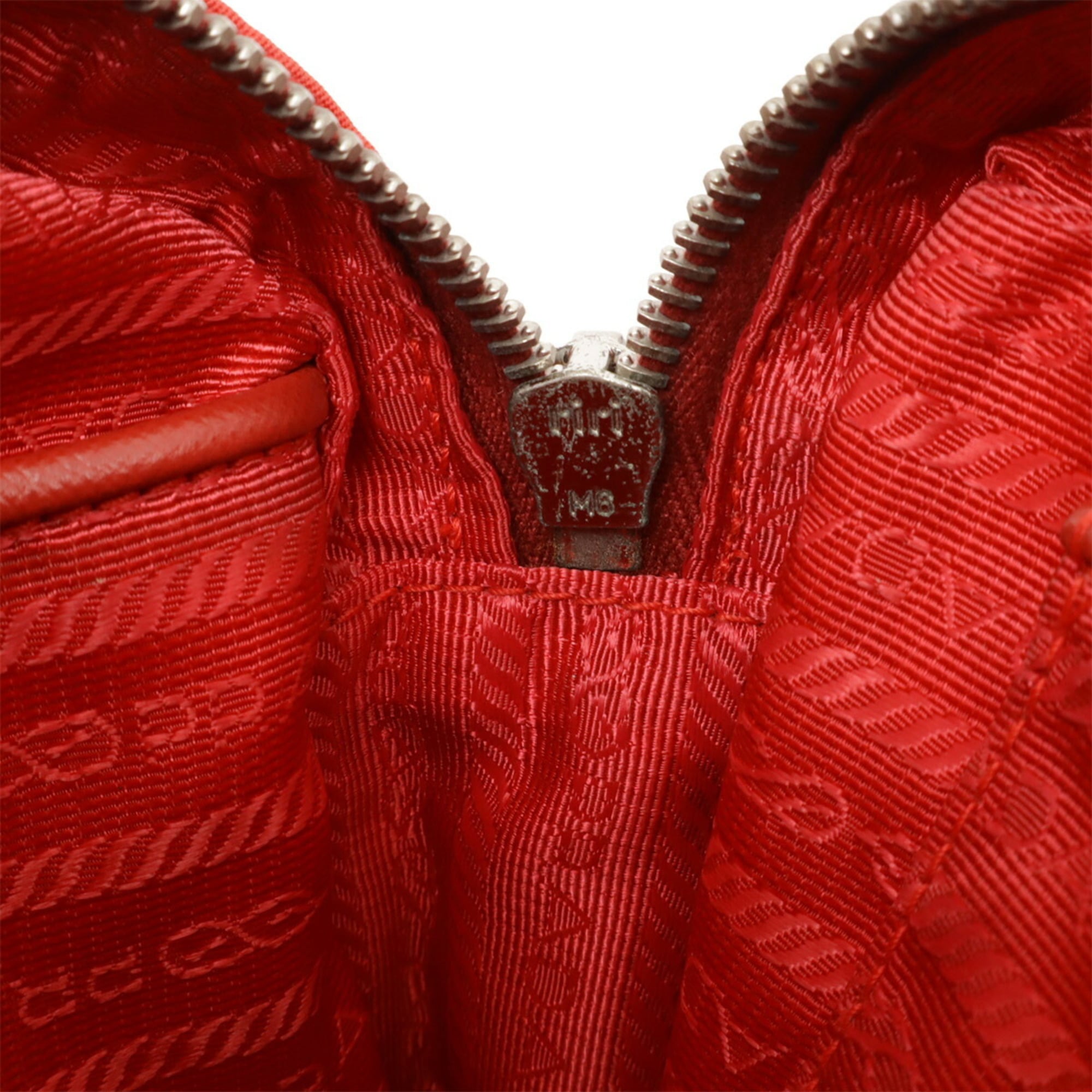 Prada Red Color Nylon Leather Clutch Bag Pochette Shoulder Bag (Pre-Owned)