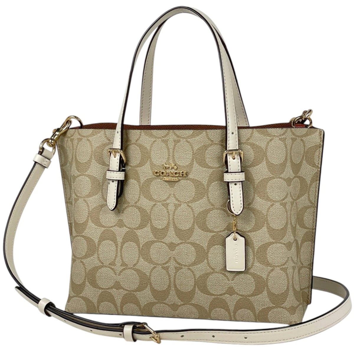 Coach Beige White Coated Canvas Leather Handbag (Pre-Owned)