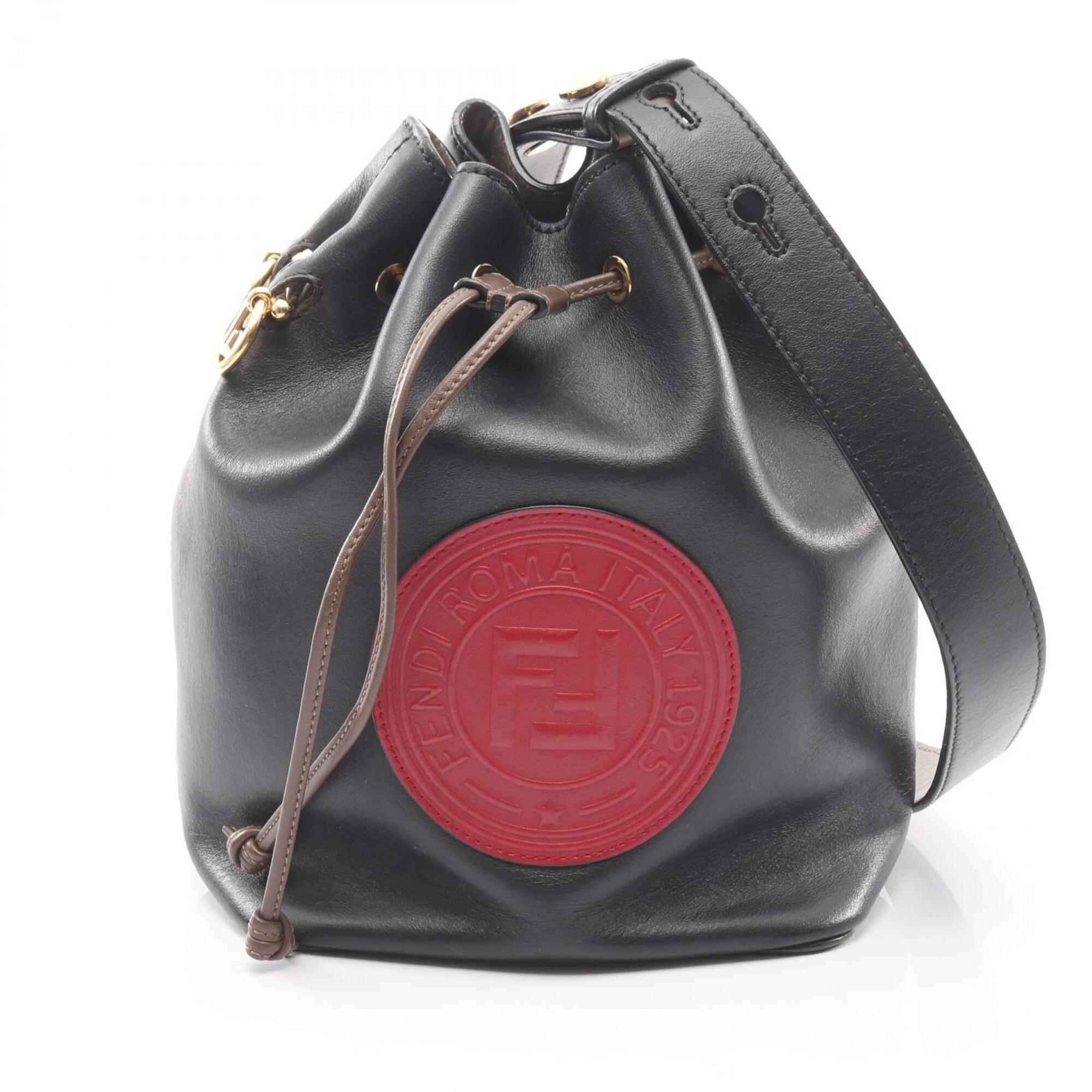 Fendi Black Red Color Leather Handbag Shoulder Bag (Pre-Owned)