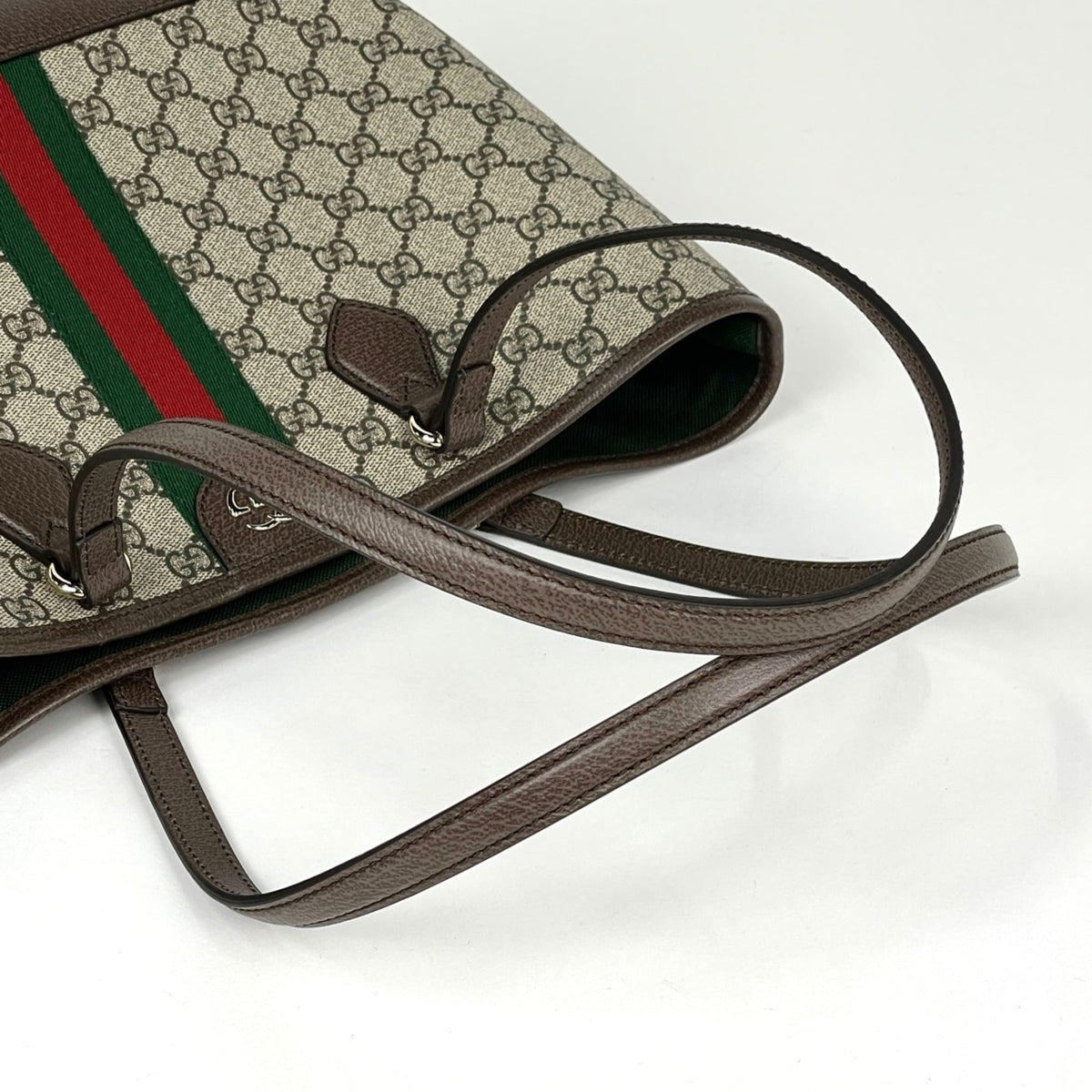Gucci Beige Brown Coated Canvas Leather Tote Bag (Pre-Owned)