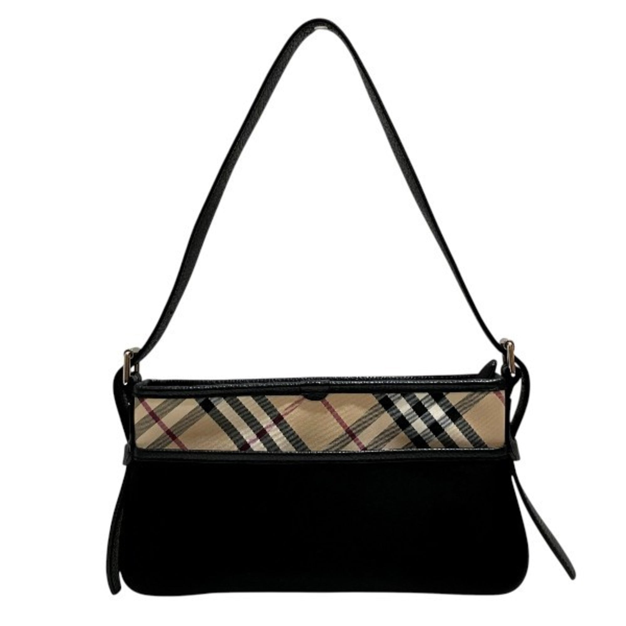 Burberry Beige Black Canvas Leather Handbag Shoulder Bag (Pre-Owned)
