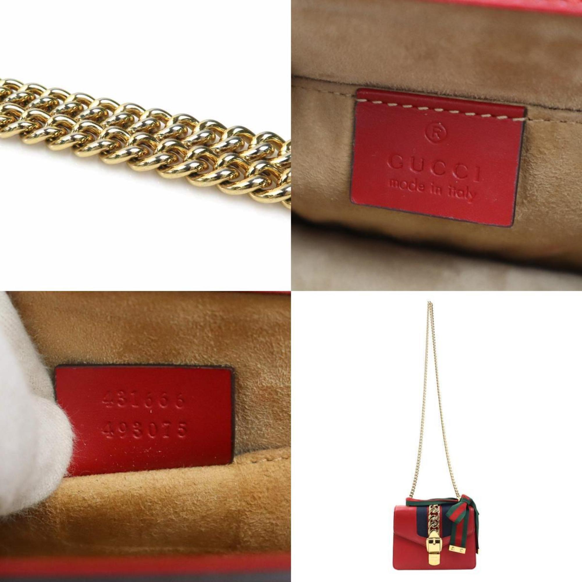 Gucci Red Color Leather Shoulder Bag (Pre-Owned)