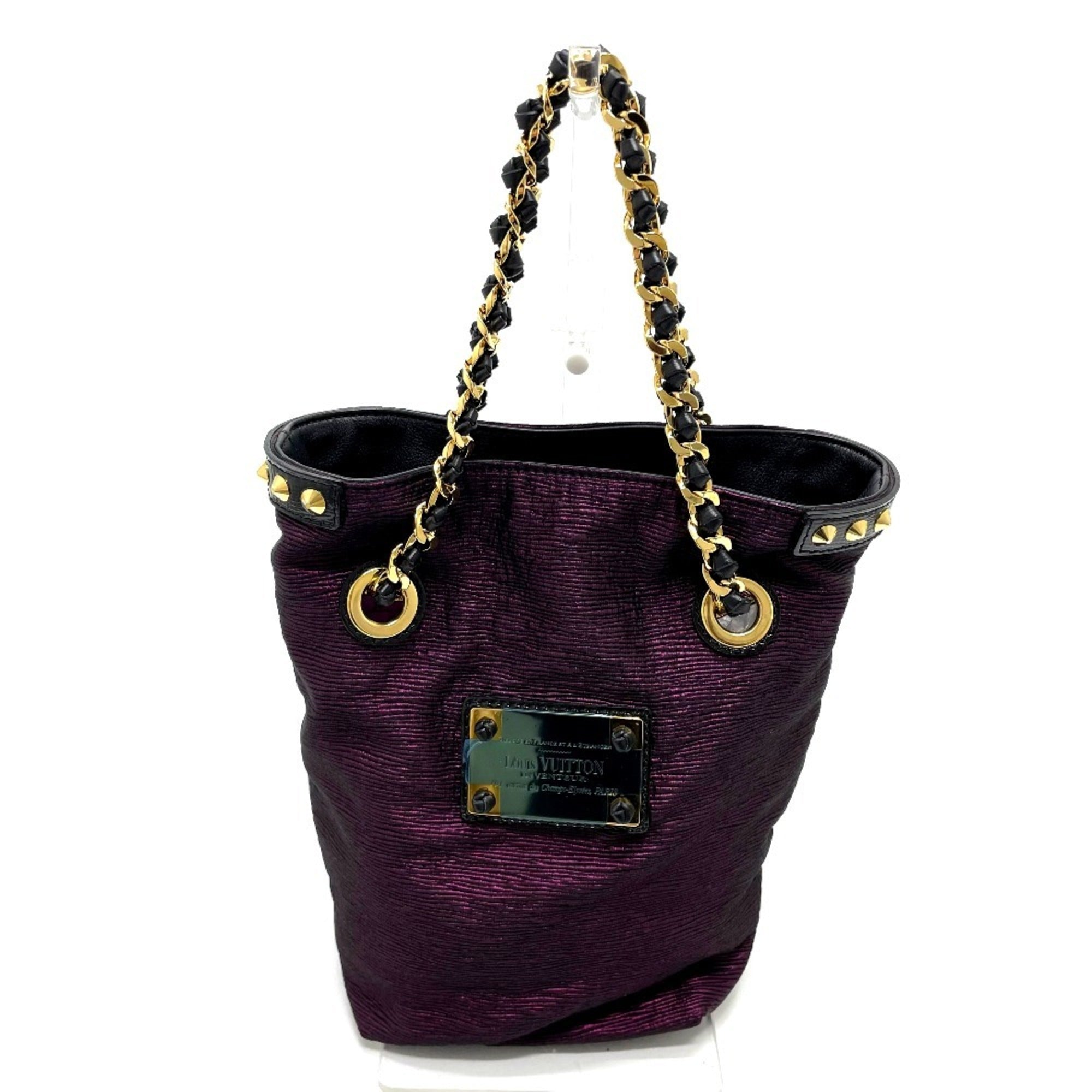 Louis Vuitton Black Purple Canvas Leather Handbag Tote Bag (Pre-Owned)