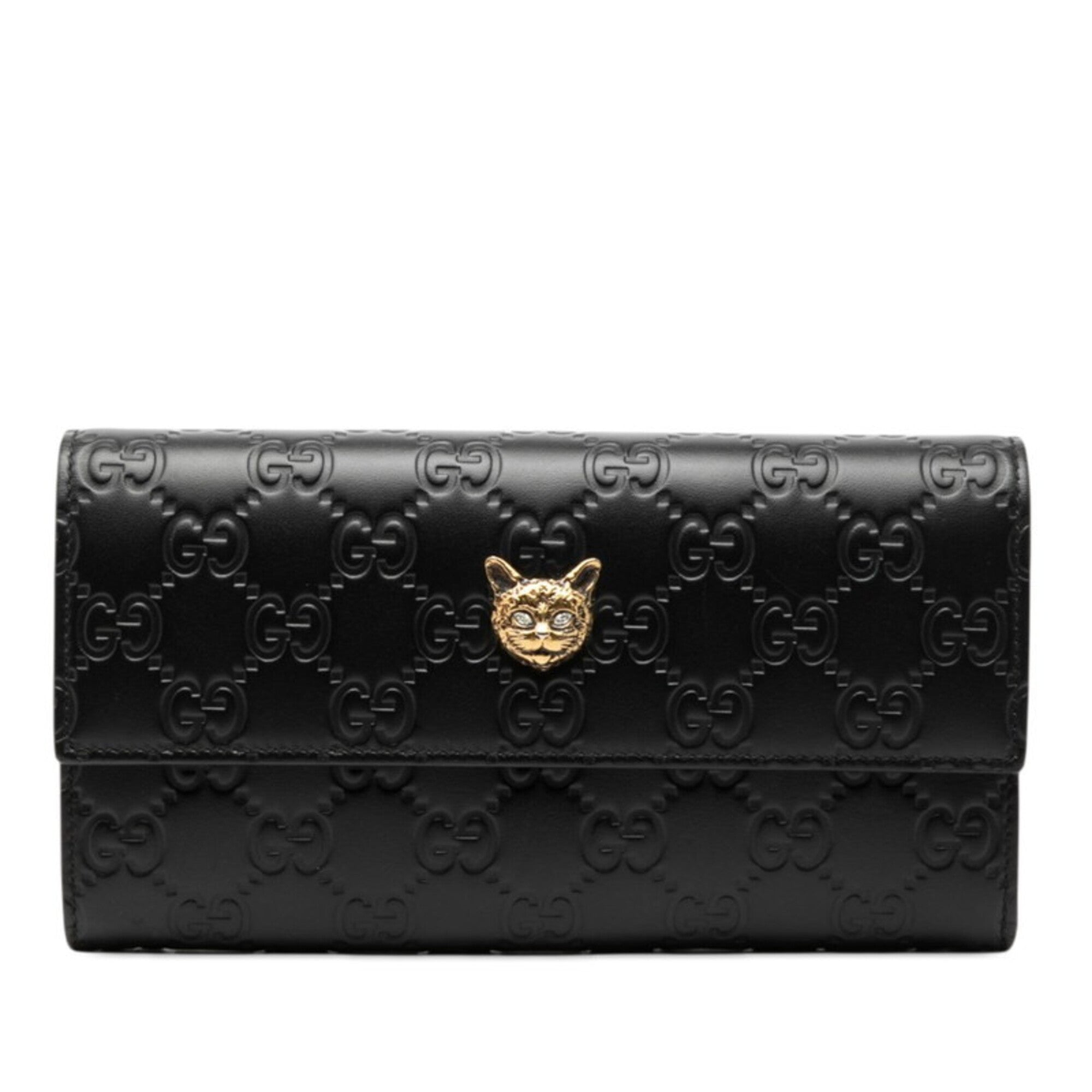 Gucci Guccissima Black Leather Long Wallet (Bi-Fold) (Pre-Owned)