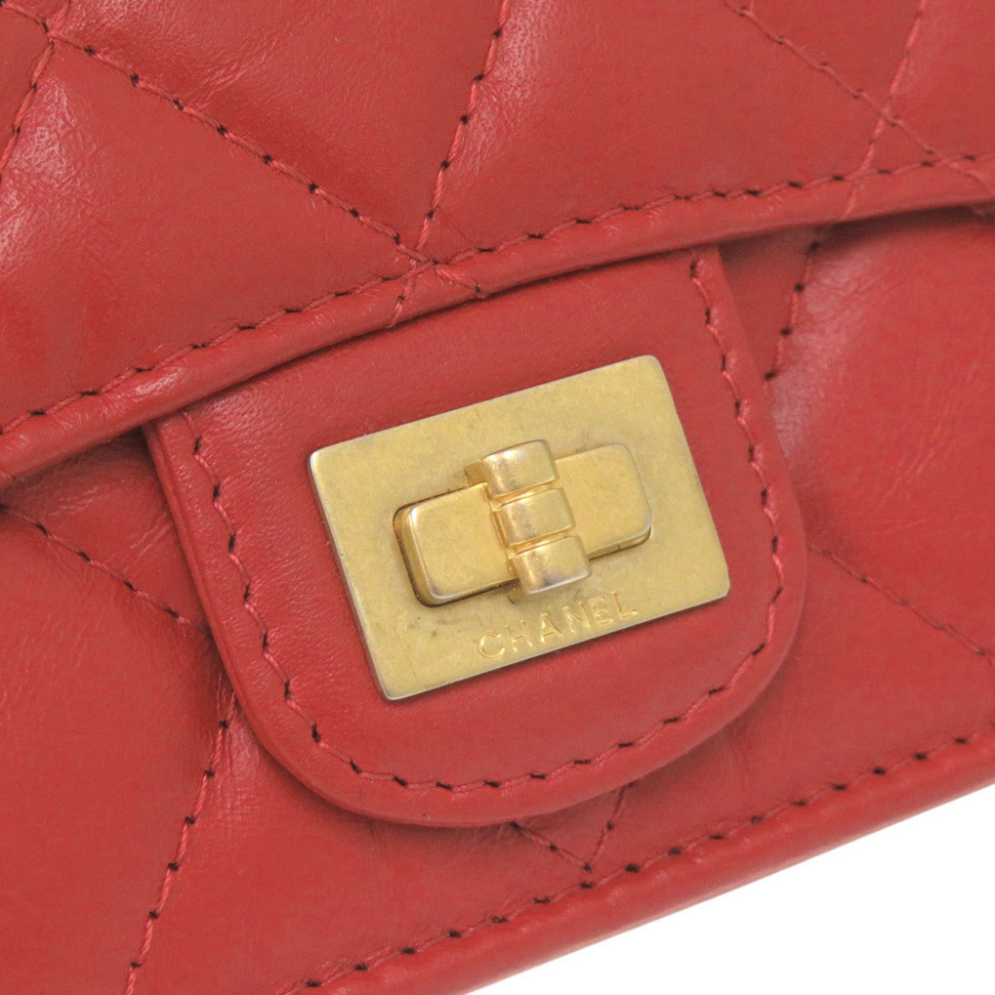 Chanel Red Color Leather Wallet (Tri-Fold) (Pre-Owned)