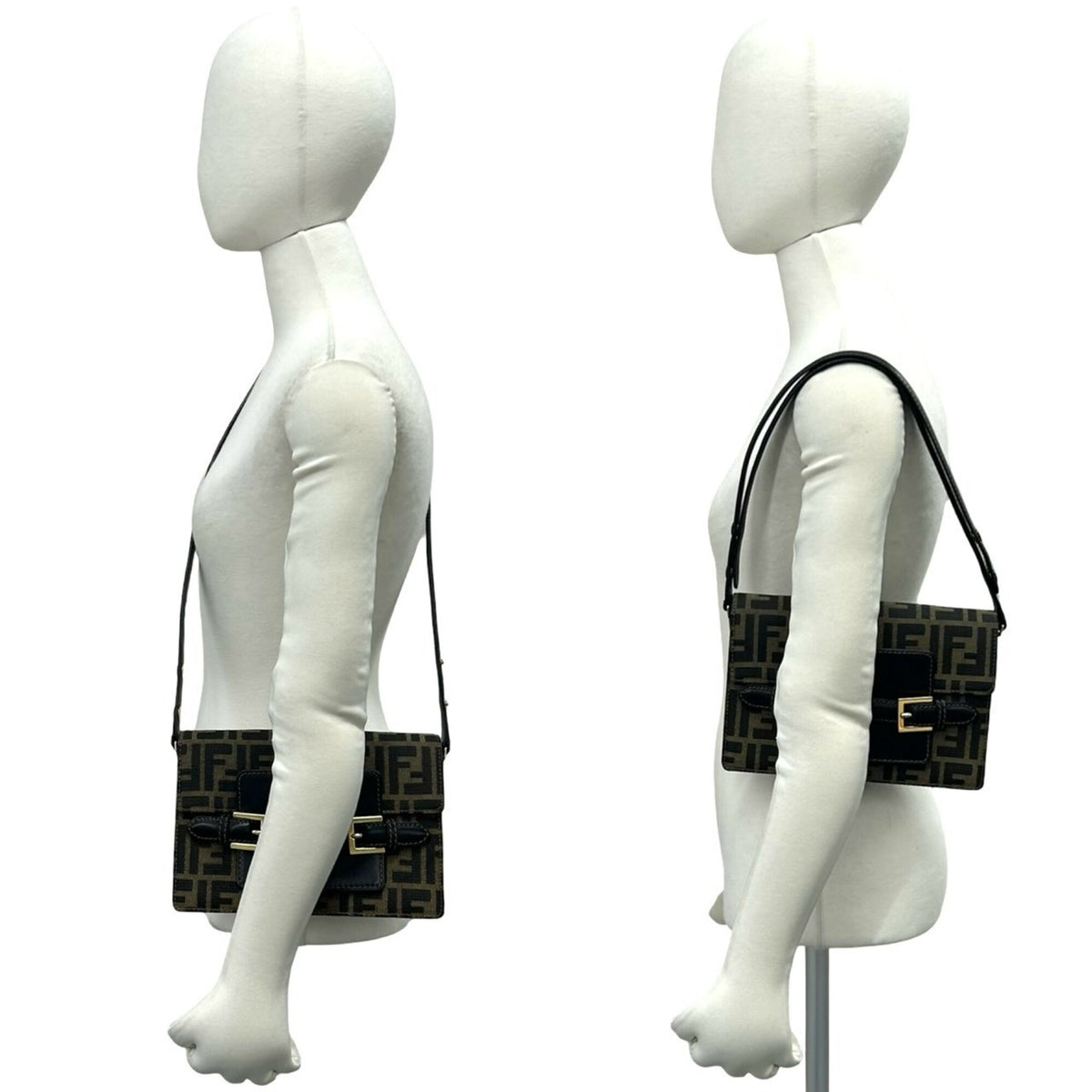 Fendi Black Brown Canvas Leather Pochette Shoulder Bag (Pre-Owned)