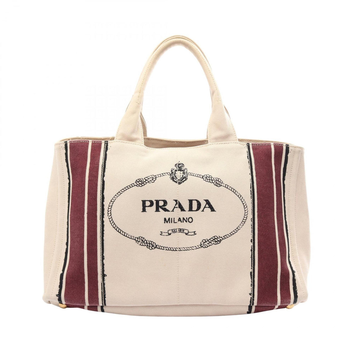 Prada Beige Black Bordeaux Canvas Handbag Tote Bag (Pre-Owned)