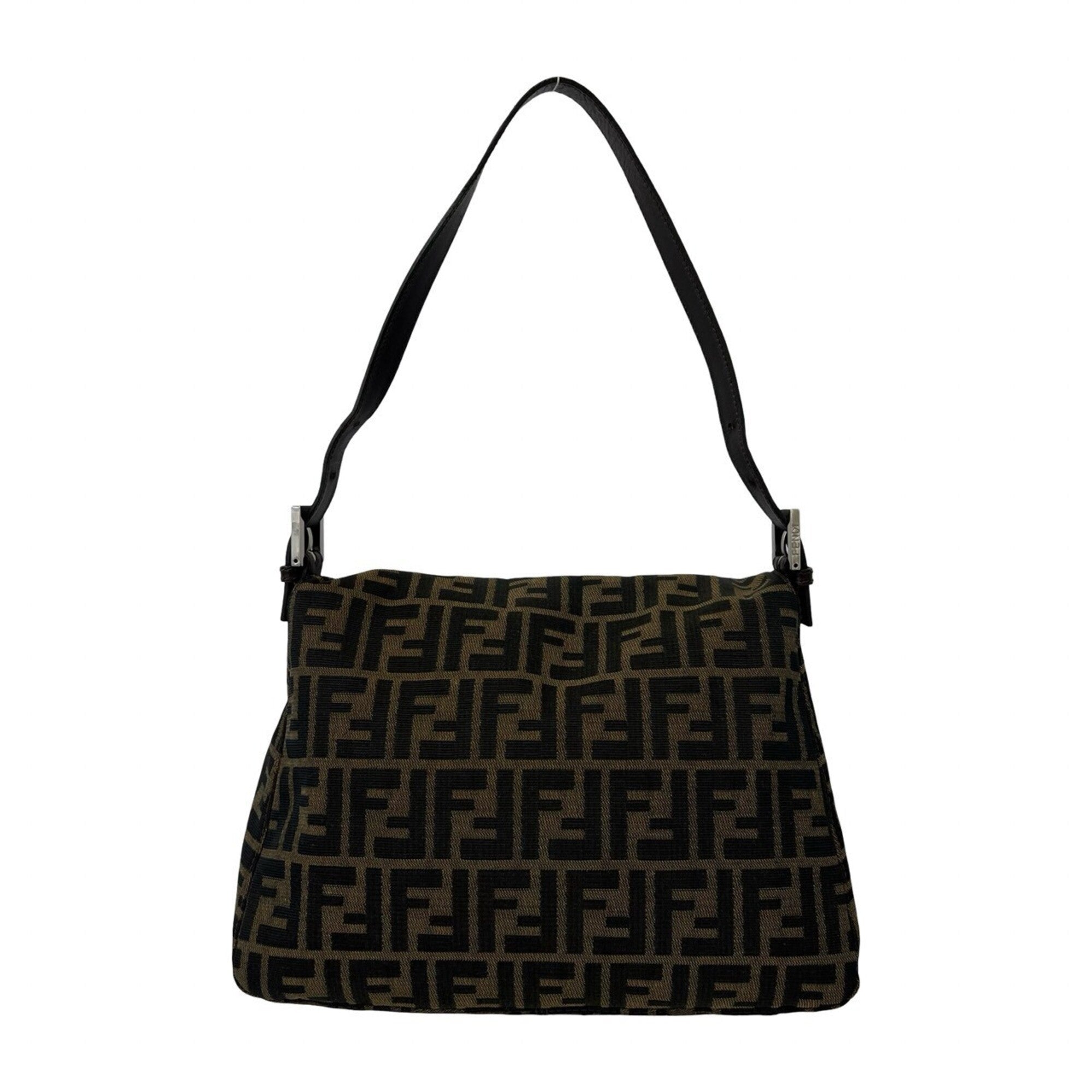 Fendi Black Brown Canvas Leather Shoulder Bag (Pre-Owned)