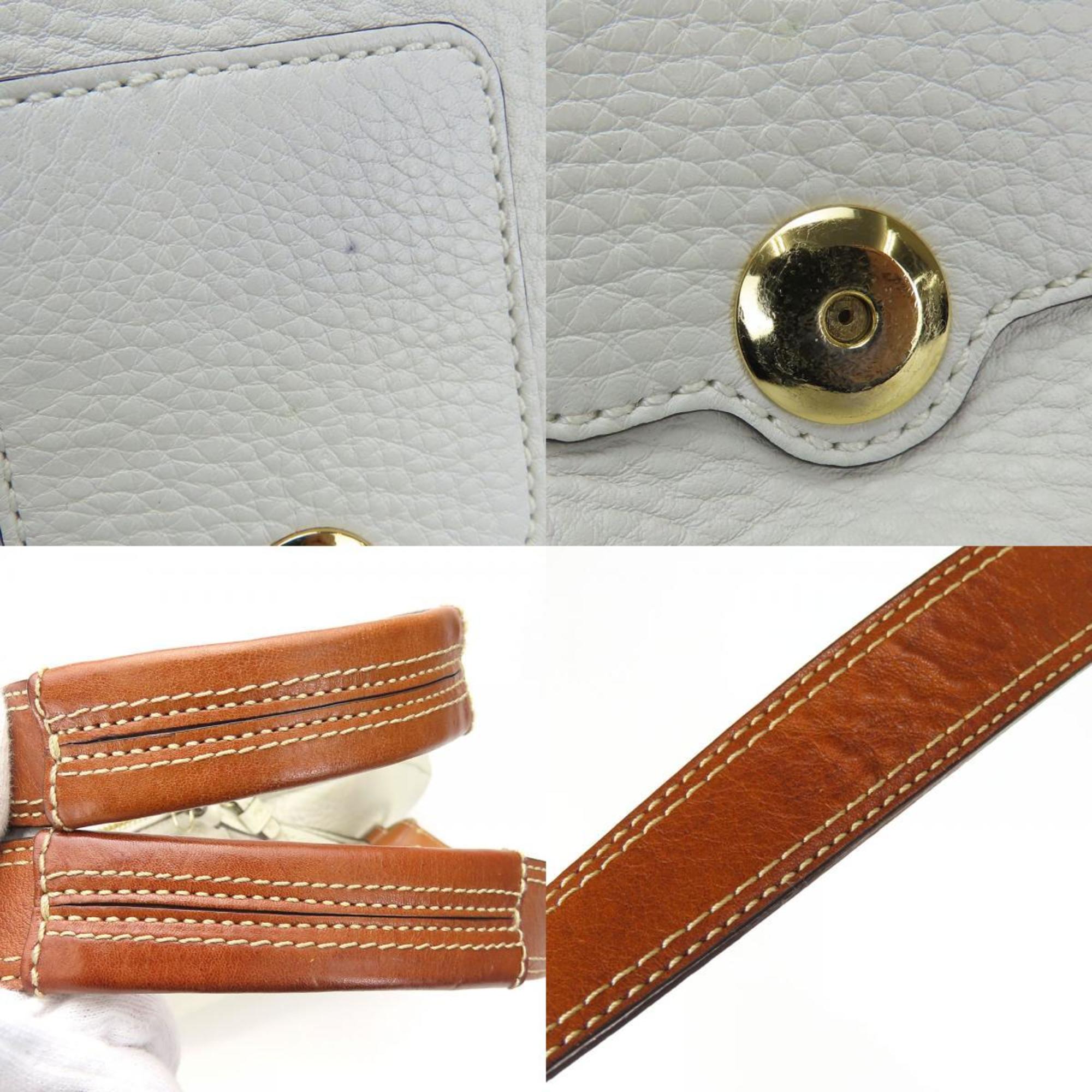 Coach Brown White Leather Tote Bag (Pre-Owned)