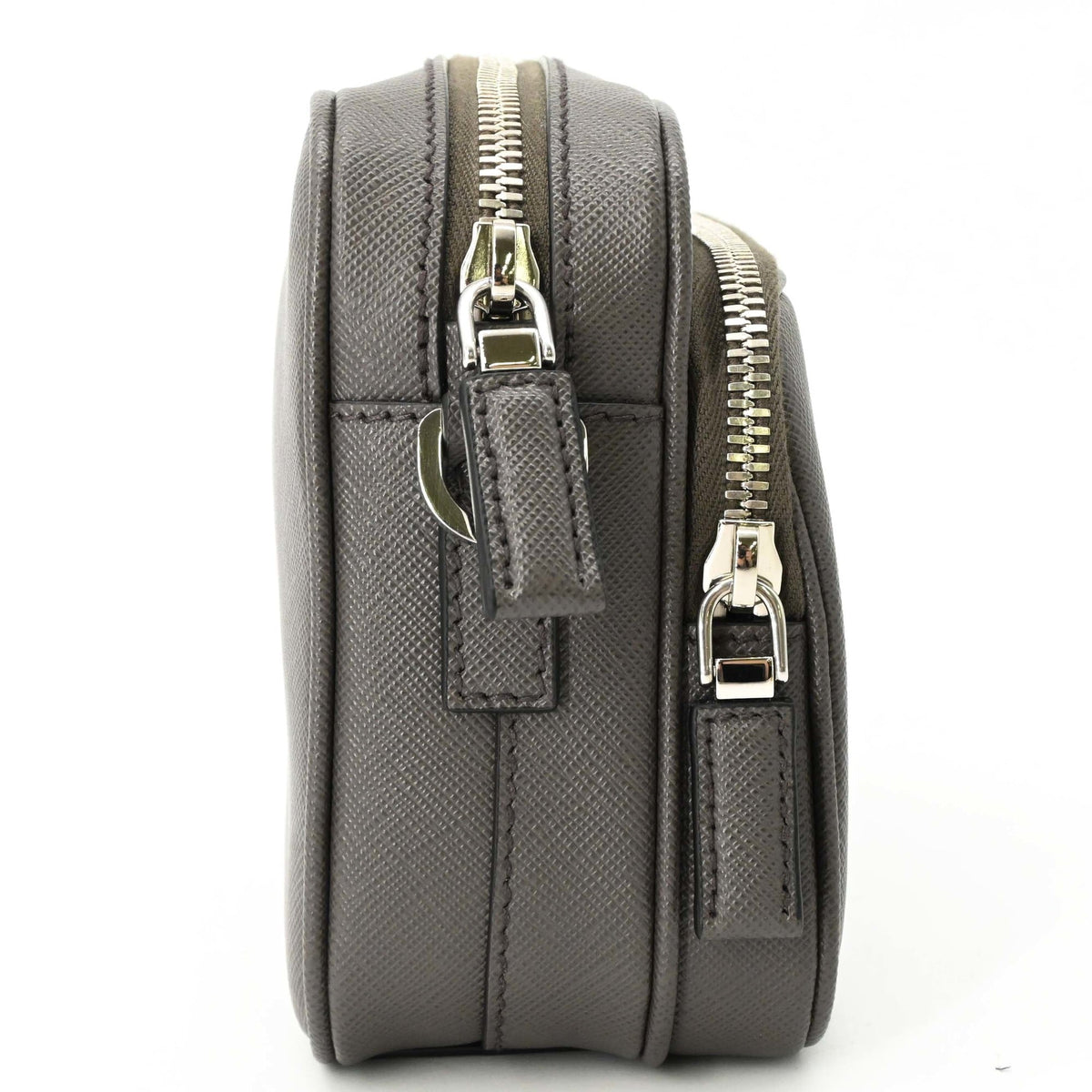 Prada Saffiano Gray Leather Pouch Shoulder Bag (Pre-Owned)